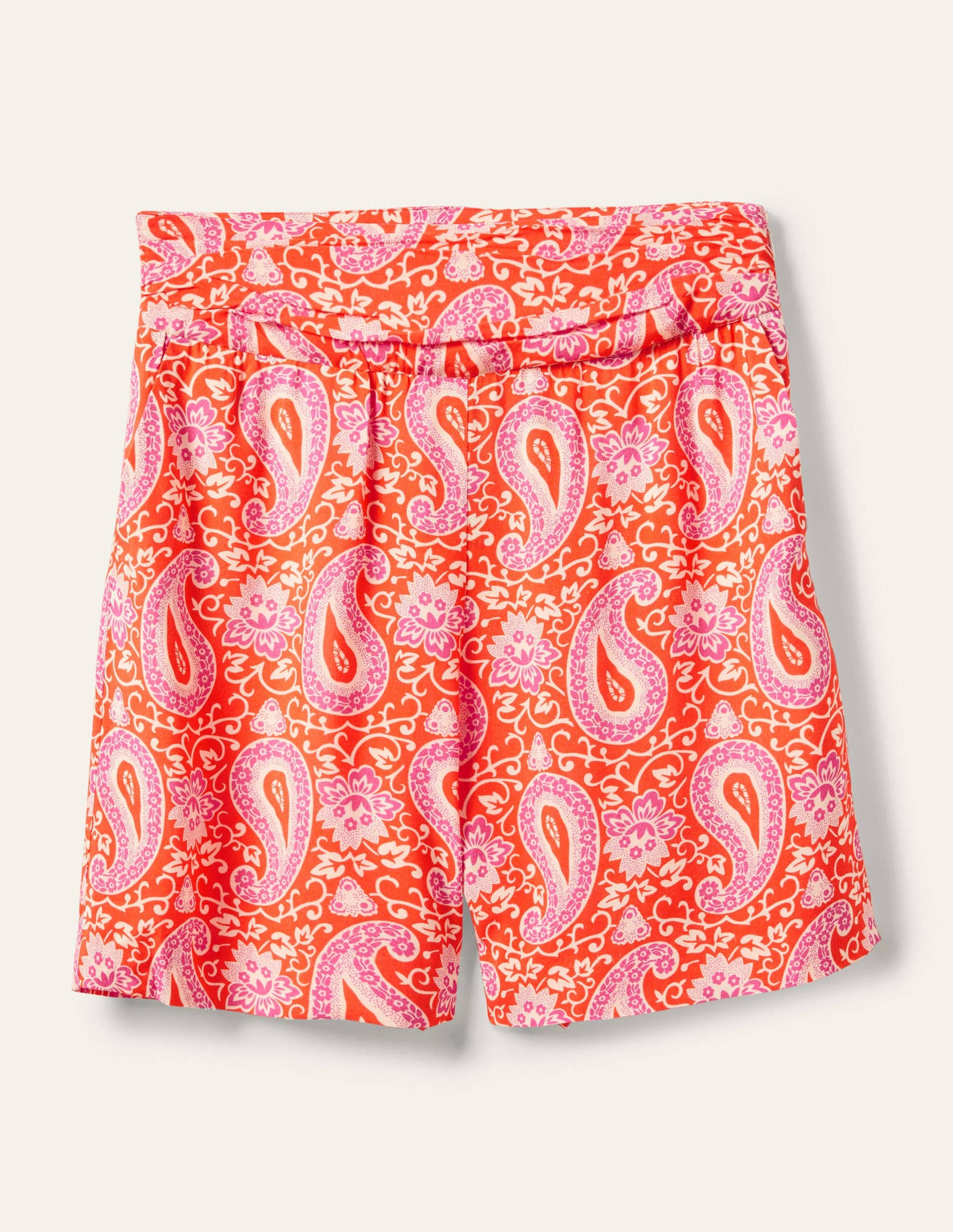 Ruched Waistband Shorts-Papaya, Enchanting Paisley-5