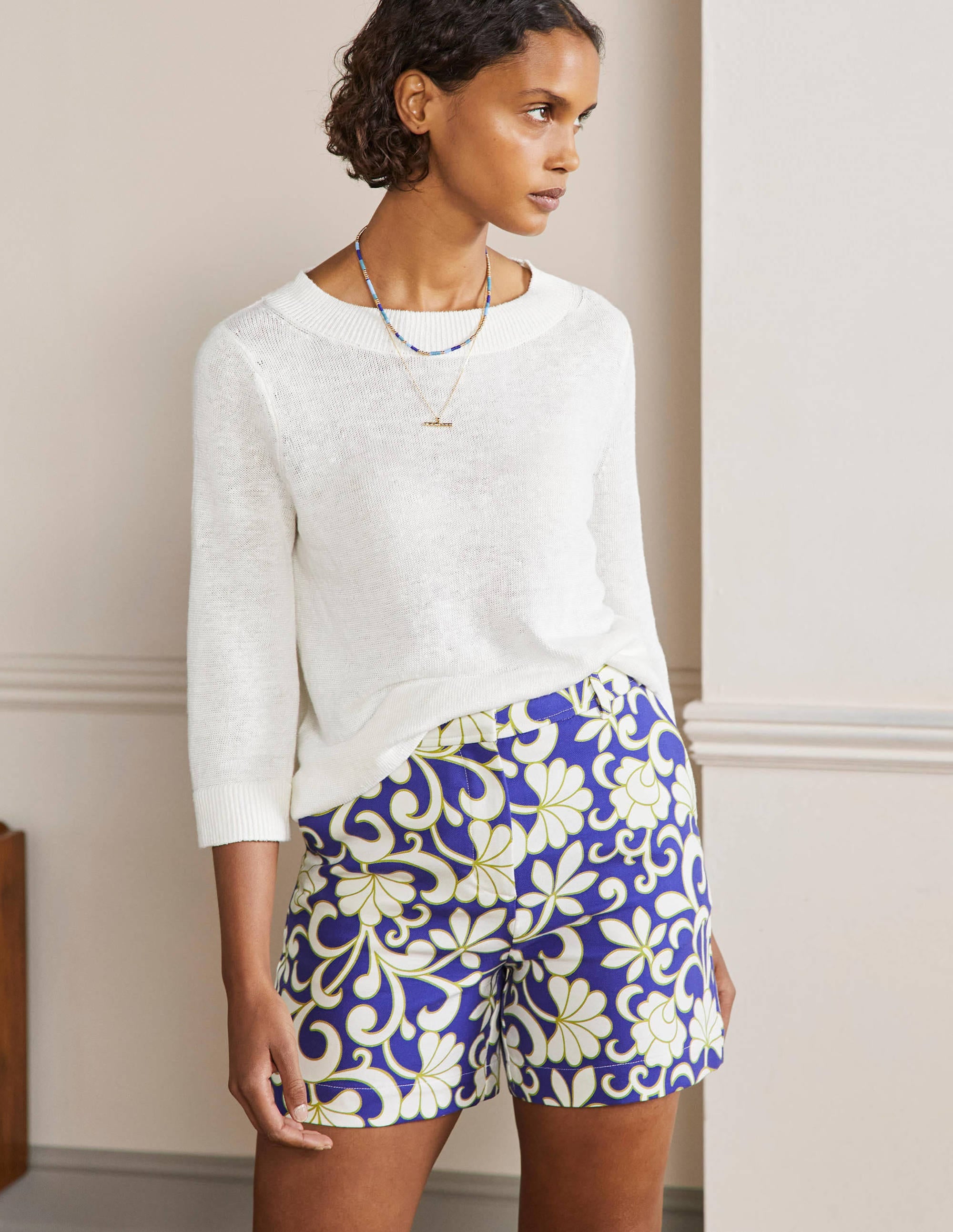 Carrie High Waisted Shorts-Atlantic Ocean, Abstract Petal - Image 1