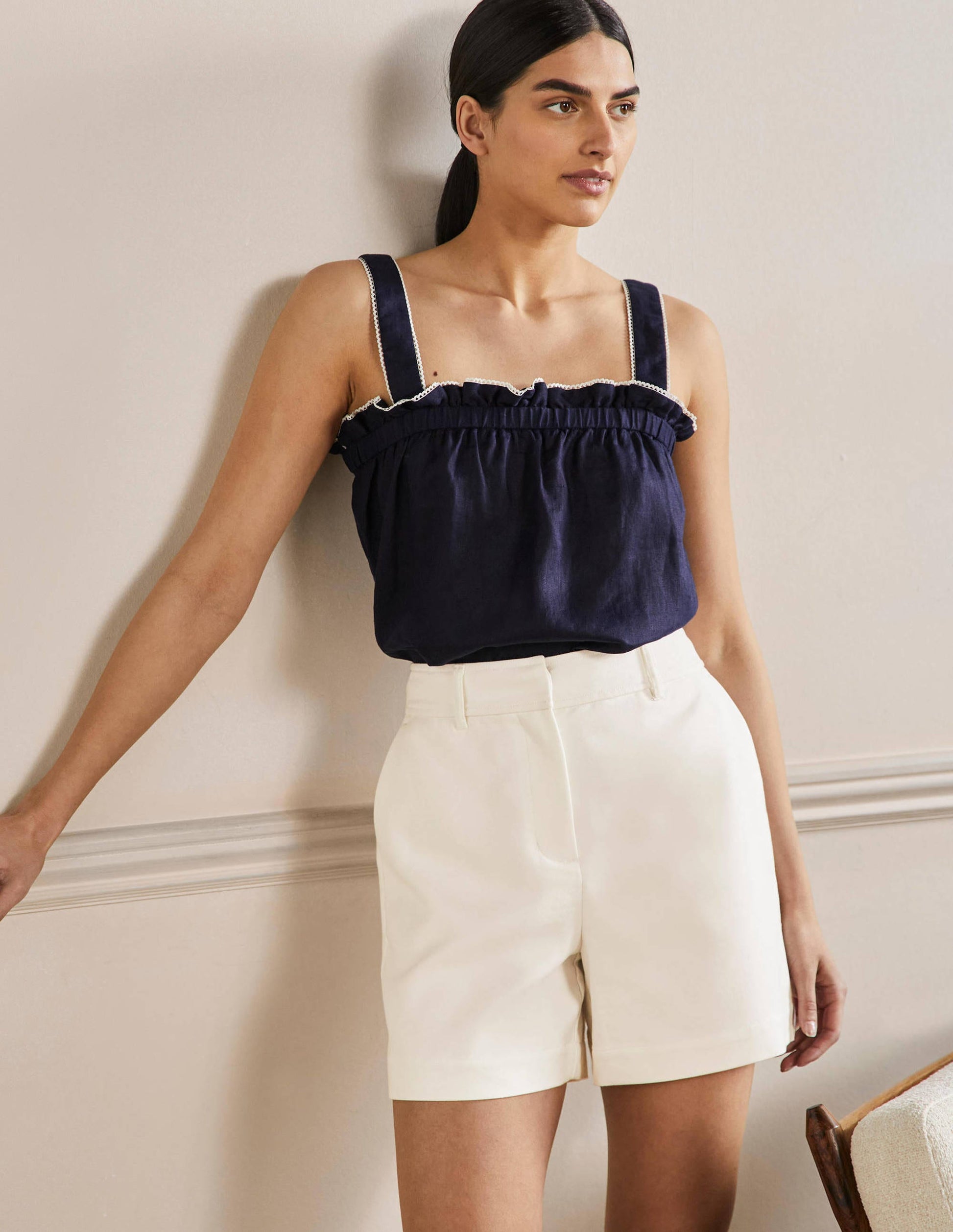 Carrie High Waisted Shorts-Ivory-1