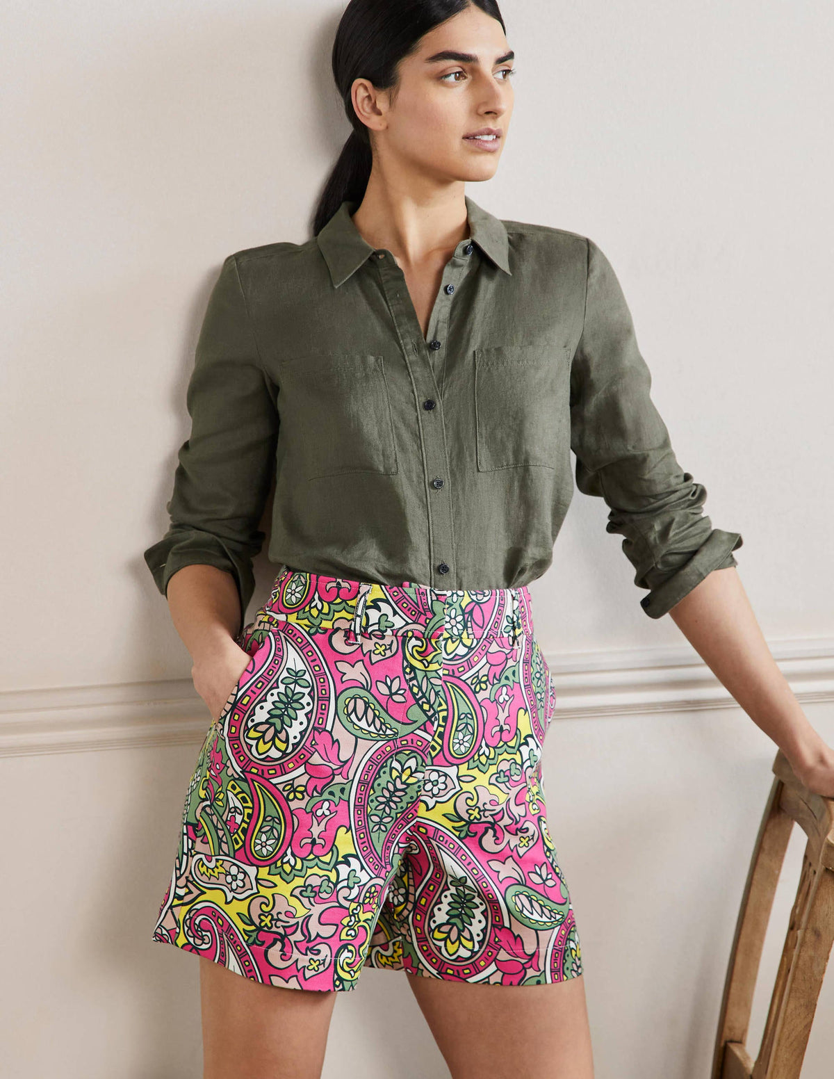 Carrie High Waisted Shorts-Pop Pansy, Paisley - Image 1