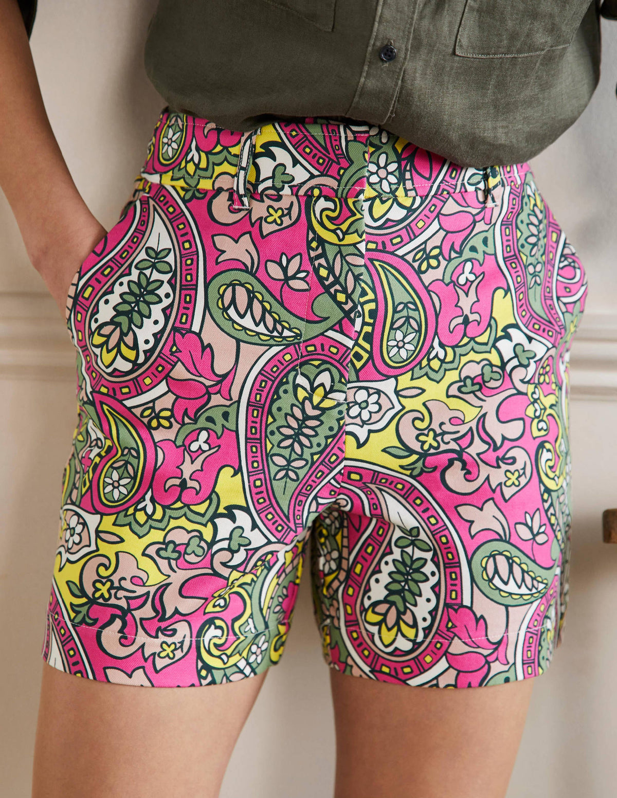 Carrie High Waisted Shorts-Pop Pansy, Paisley-5