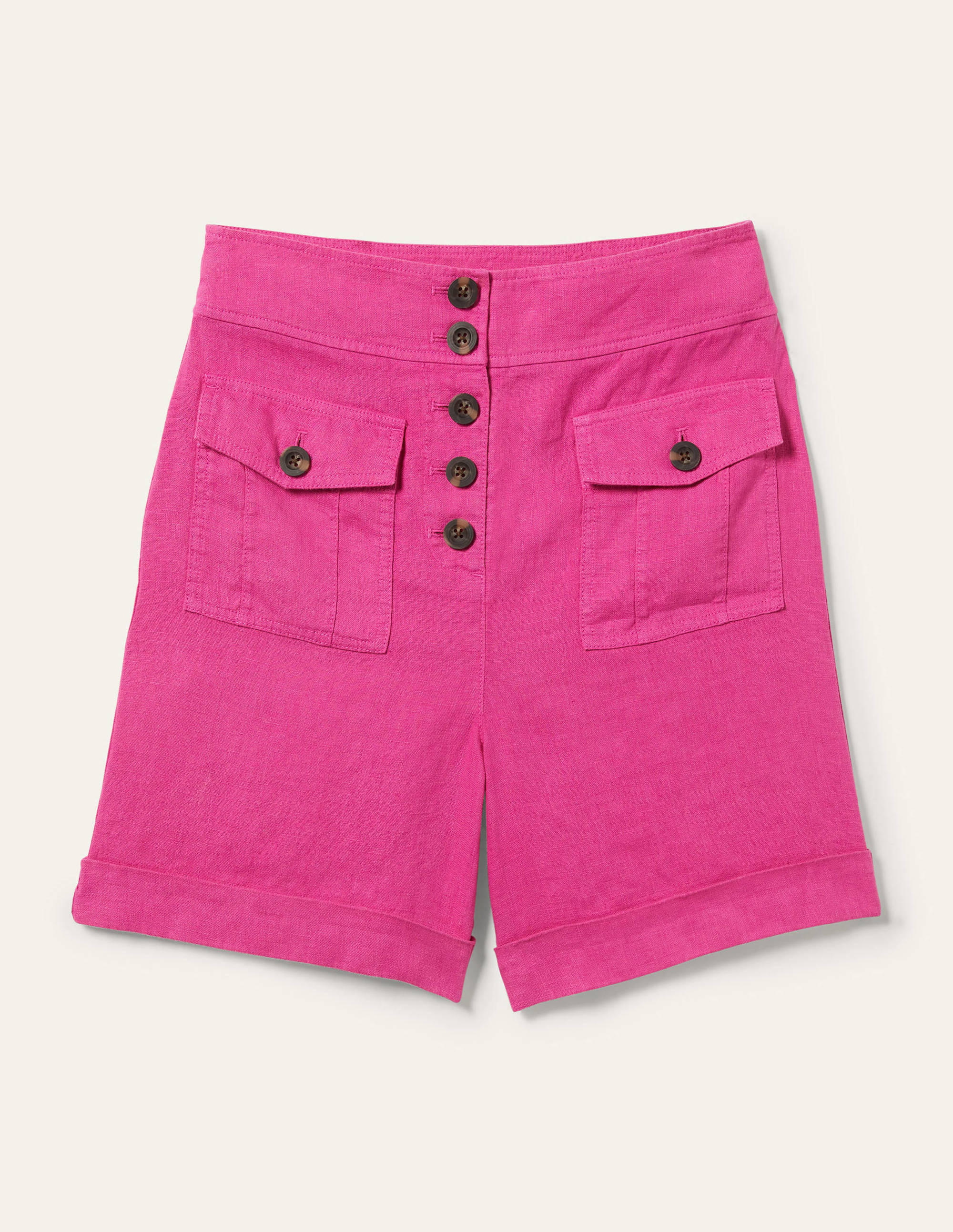 High Waisted Linen Shorts-Very Berry Pink - Image 6