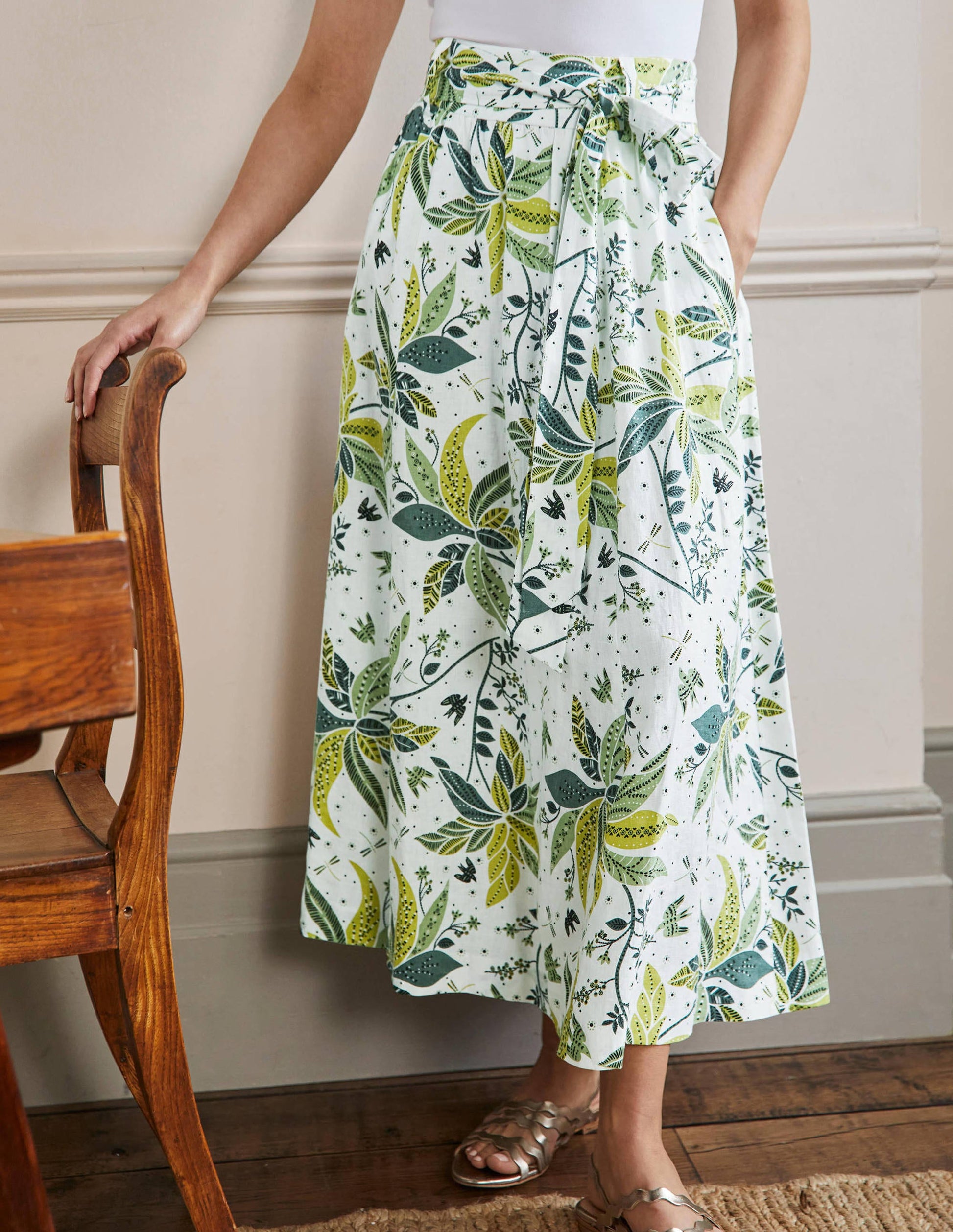 Rosemary Linen Midi Skirt-Starfruit, Oriental Cascade-4