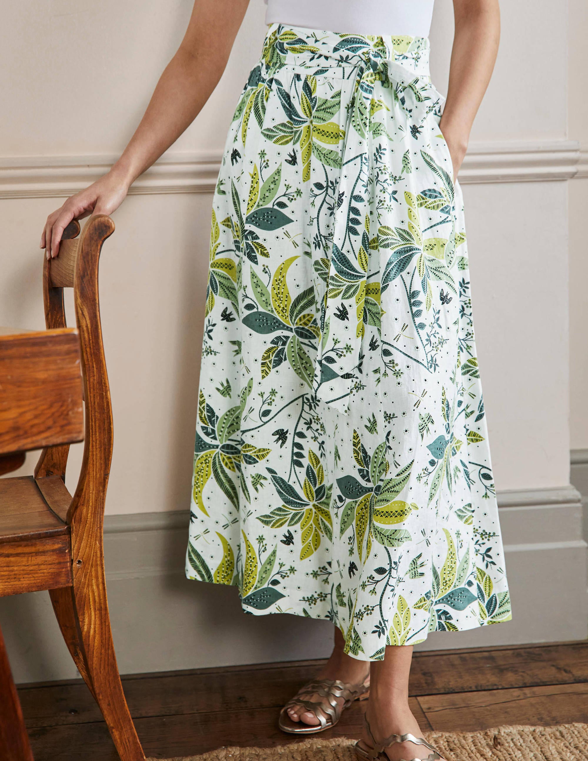 Rosemary Linen Midi Skirt-Starfruit, Oriental Cascade - Image 4