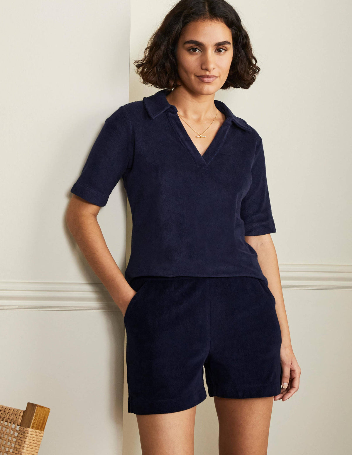 Erica Towelling Shorts-Navy-1