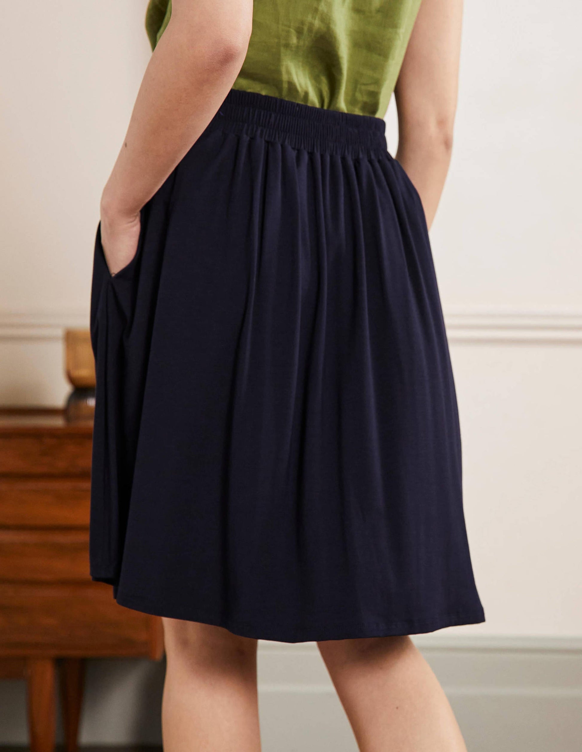 Pull On Jersey Mini Skirt-Navy-3