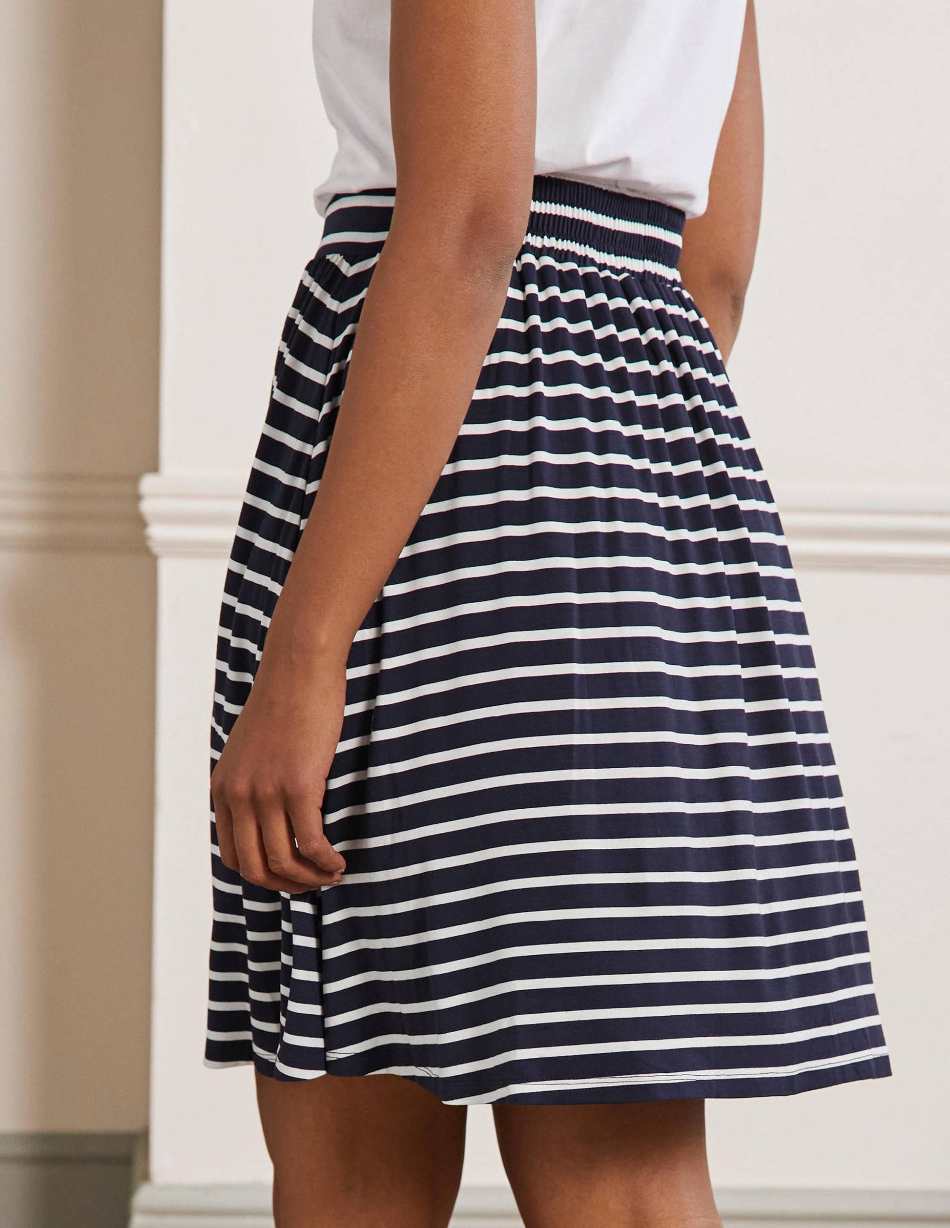 Pull On Jersey Mini Skirt-Navy and Ivory Stripe-3