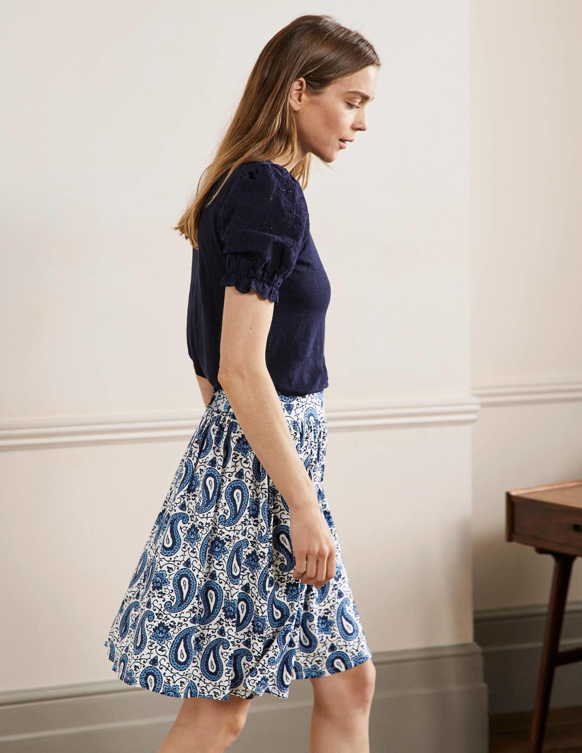 Pull On Jersey Mini Skirt-Hyacinth, Enchanting Paisley - Image 4