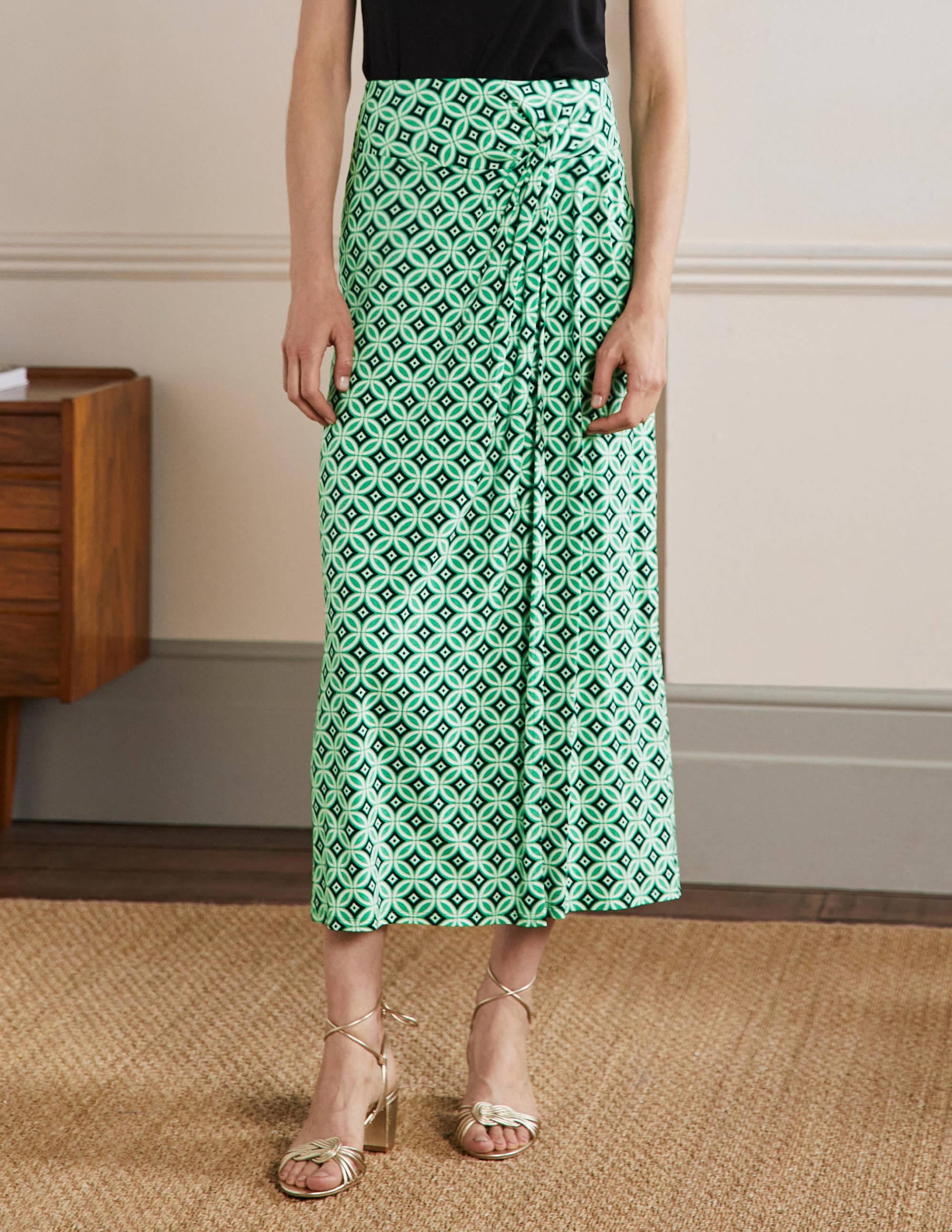 Knot Waist Jersey Midi Skirt-Green Lagoon, Diamond Trance - Image 4