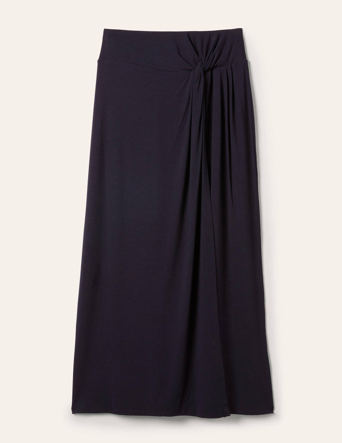 Knot Waist Jersey Midi Skirt-Navy-5