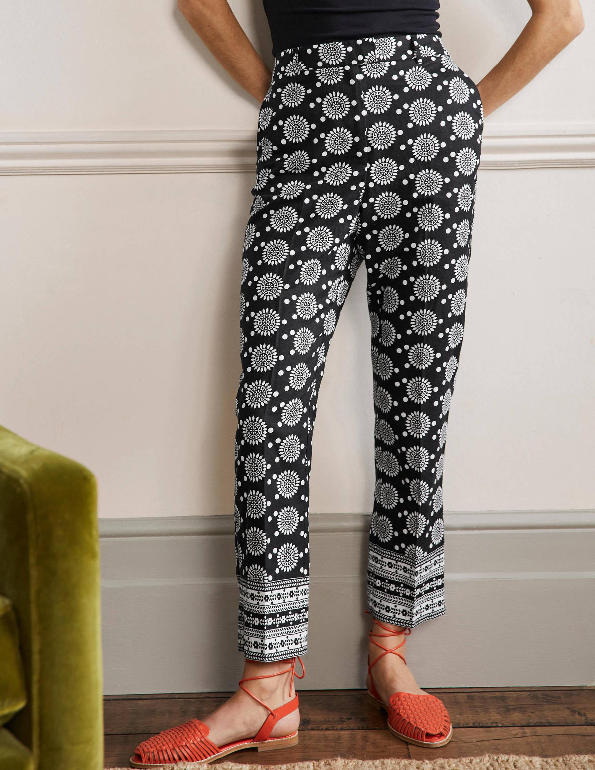 Thea Linen Tailored Trouser-Black, Sun Geo-4