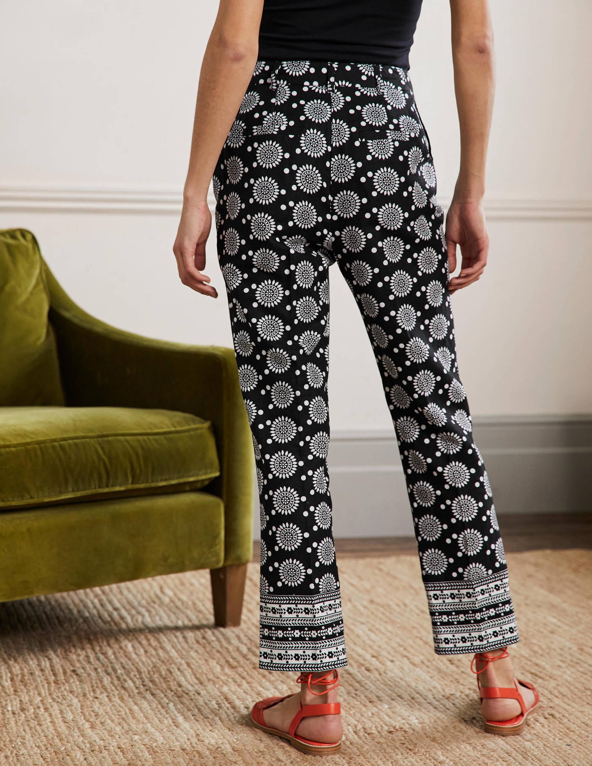 Thea Linen Tailored Trouser-Black, Sun Geo - Image 5