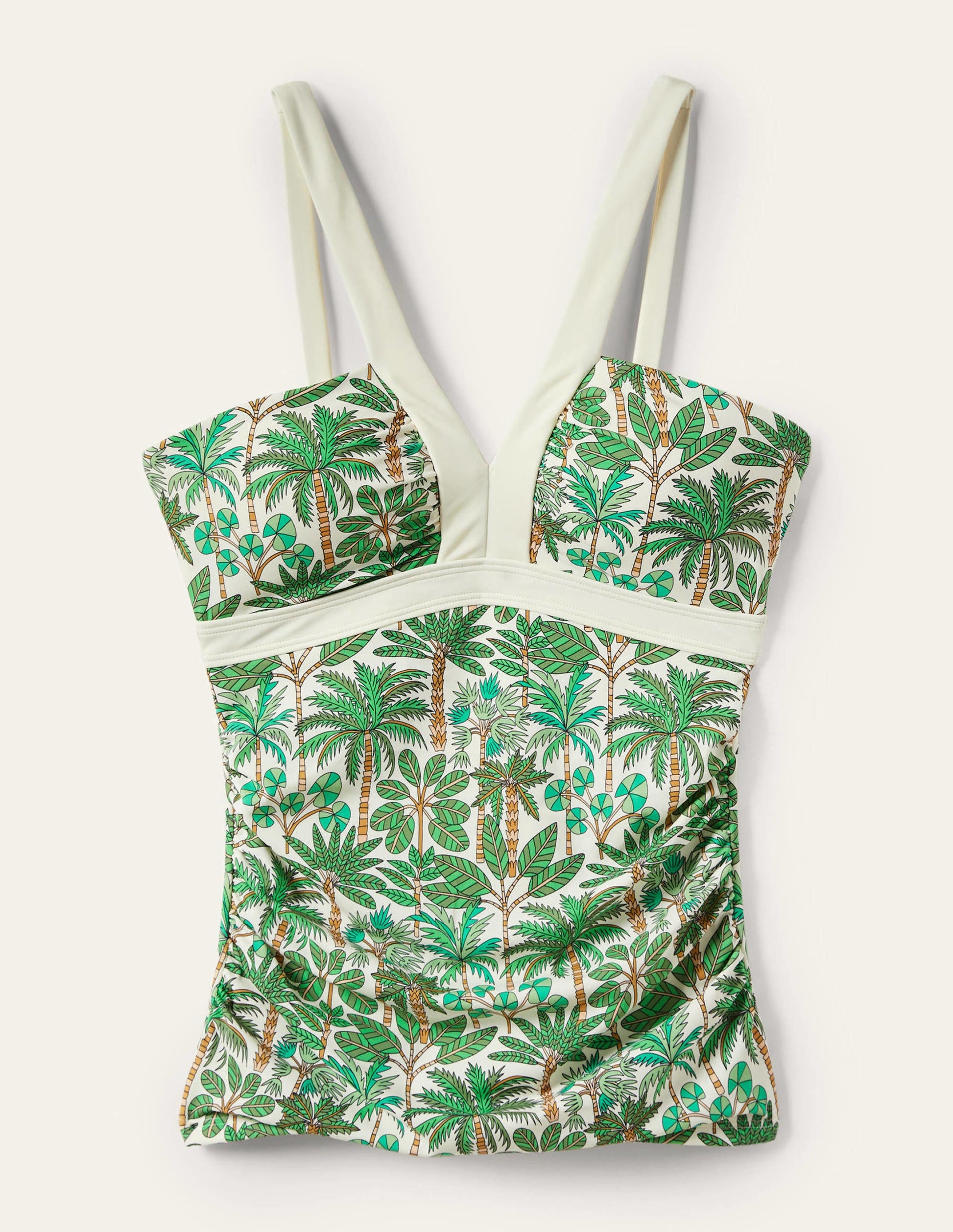 Corsica V-neck Tankini Top-Ivory, Palm Forest-6