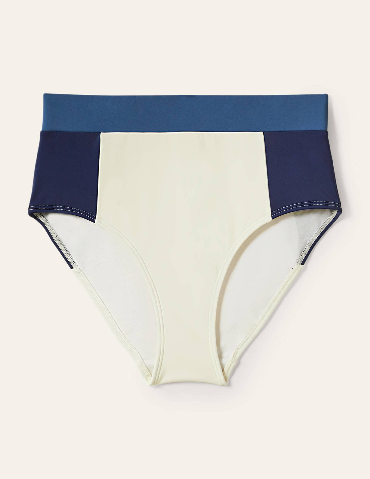 High Waisted Bikini Bottoms-Ivory Colourblock-5
