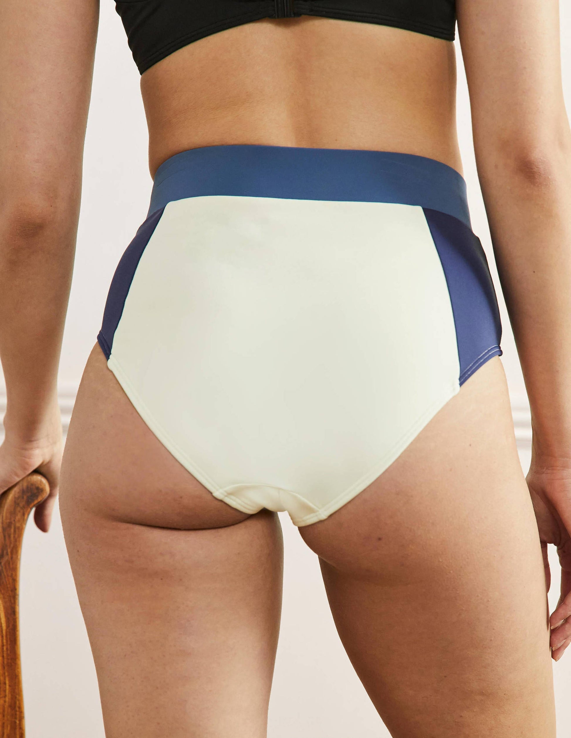 High Waisted Bikini Bottoms-Ivory Colourblock-3