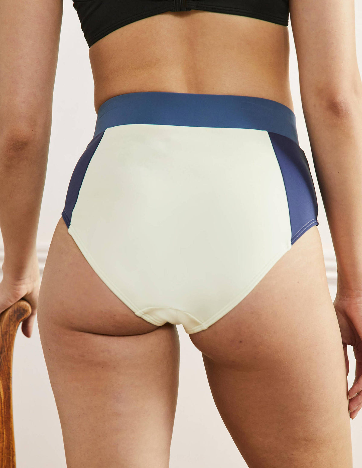 High Waisted Bikini Bottoms-Ivory Colourblock - Image 3
