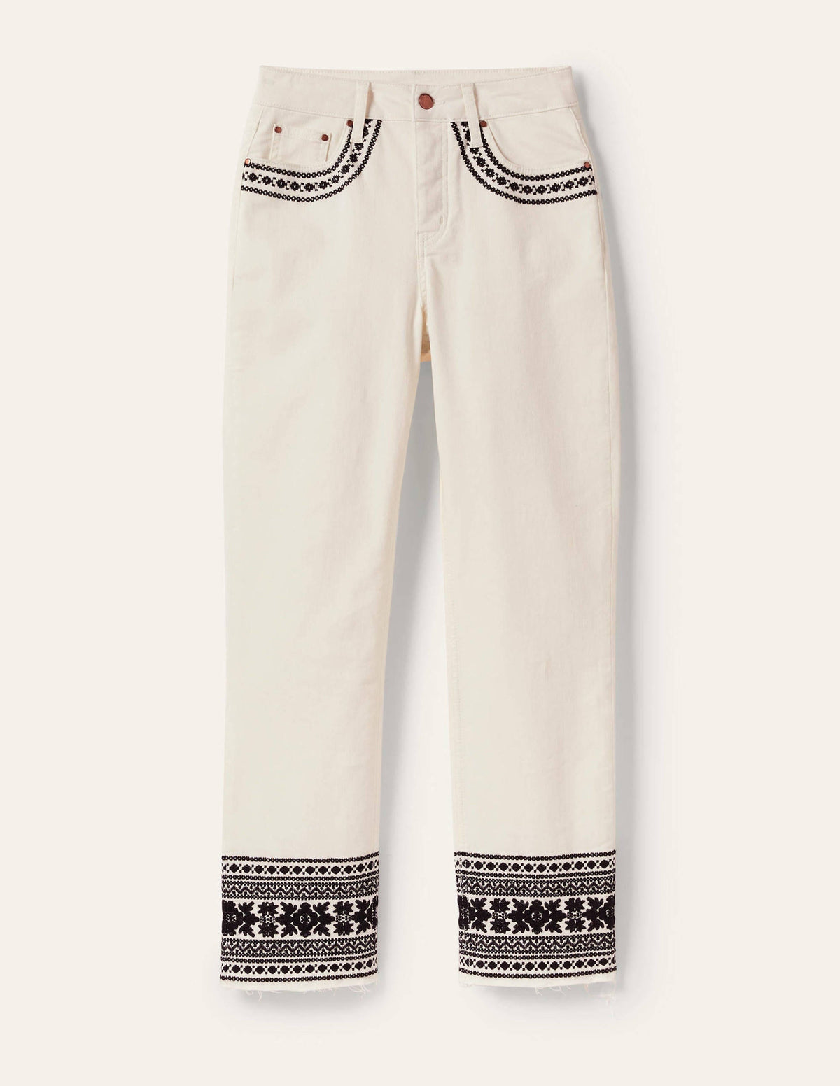 Relaxed Straight Jeans-Ecru/ Black Embroidery-5