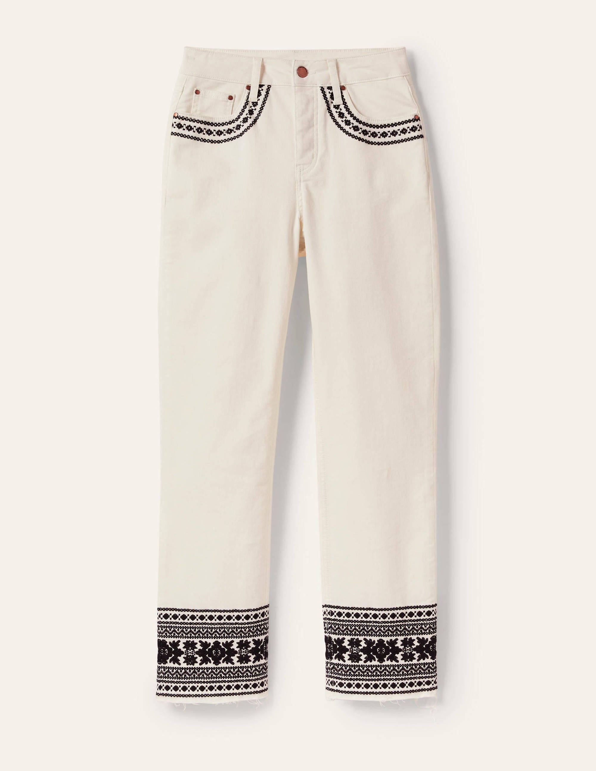 Relaxed Straight Jeans-Ecru/ Black Embroidery - Image 5
