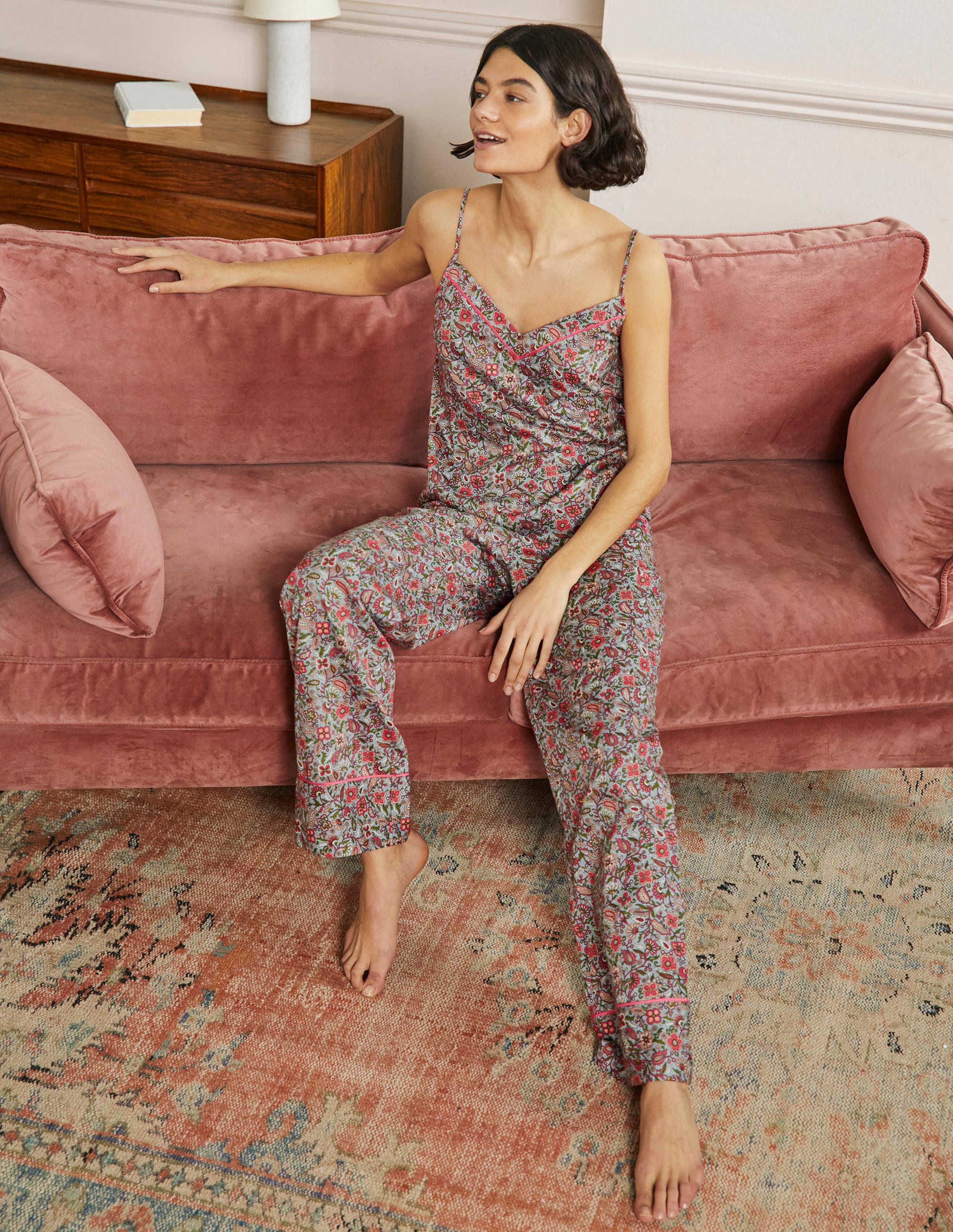Cotton Pyjama Trousers-Blue/Ivory Oriental Paradise - Image 1