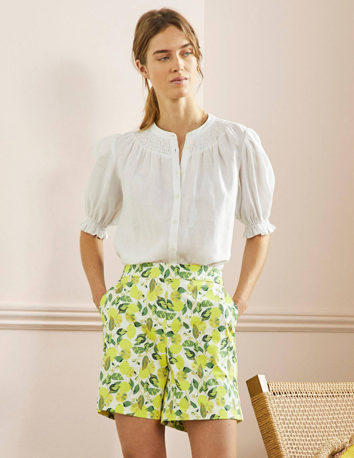 Pull On Shorts-Ivory, Lemon Vine - Image 1