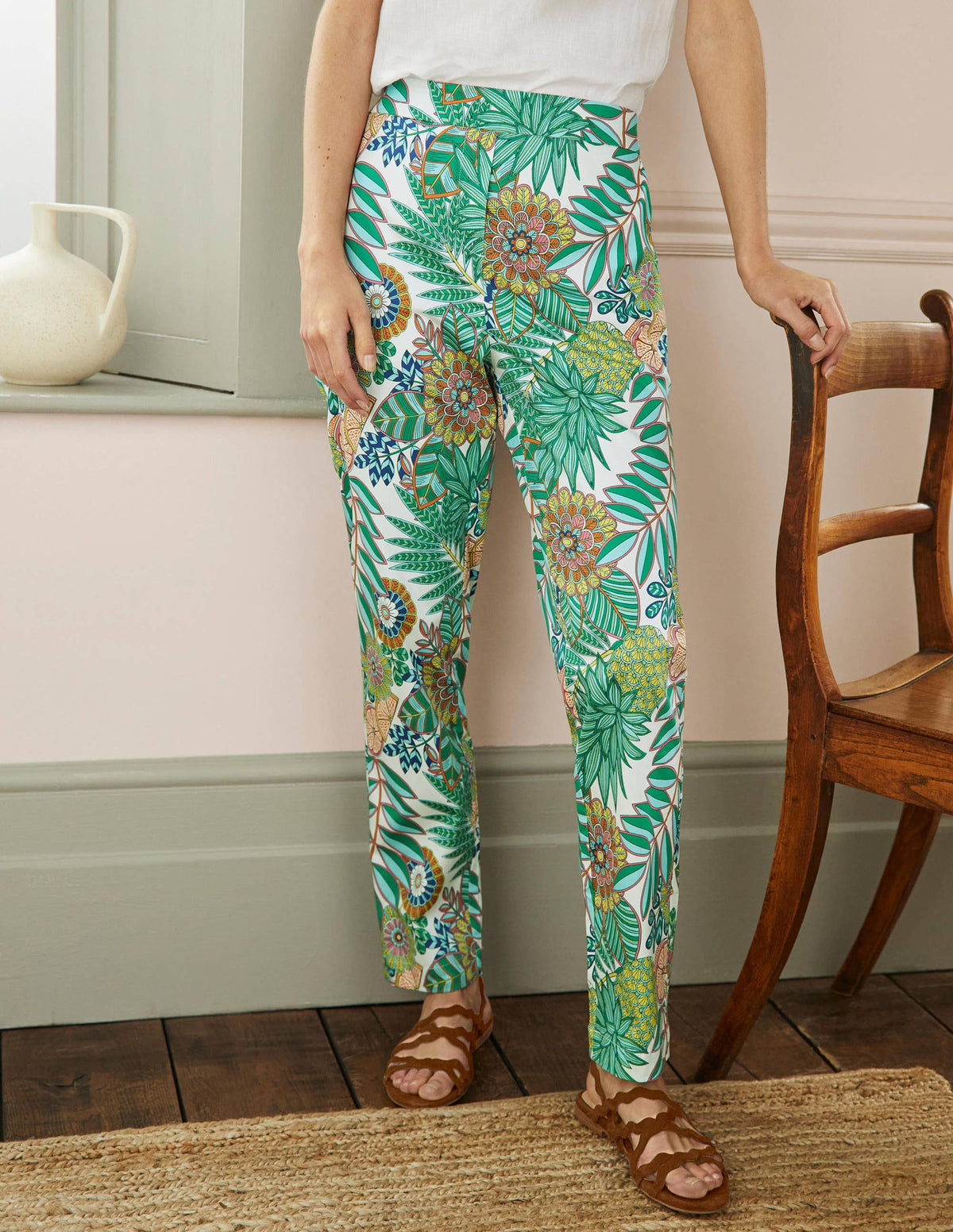 Pull On Trousers-Green Sapling, Pineapple Bloom - Image 4