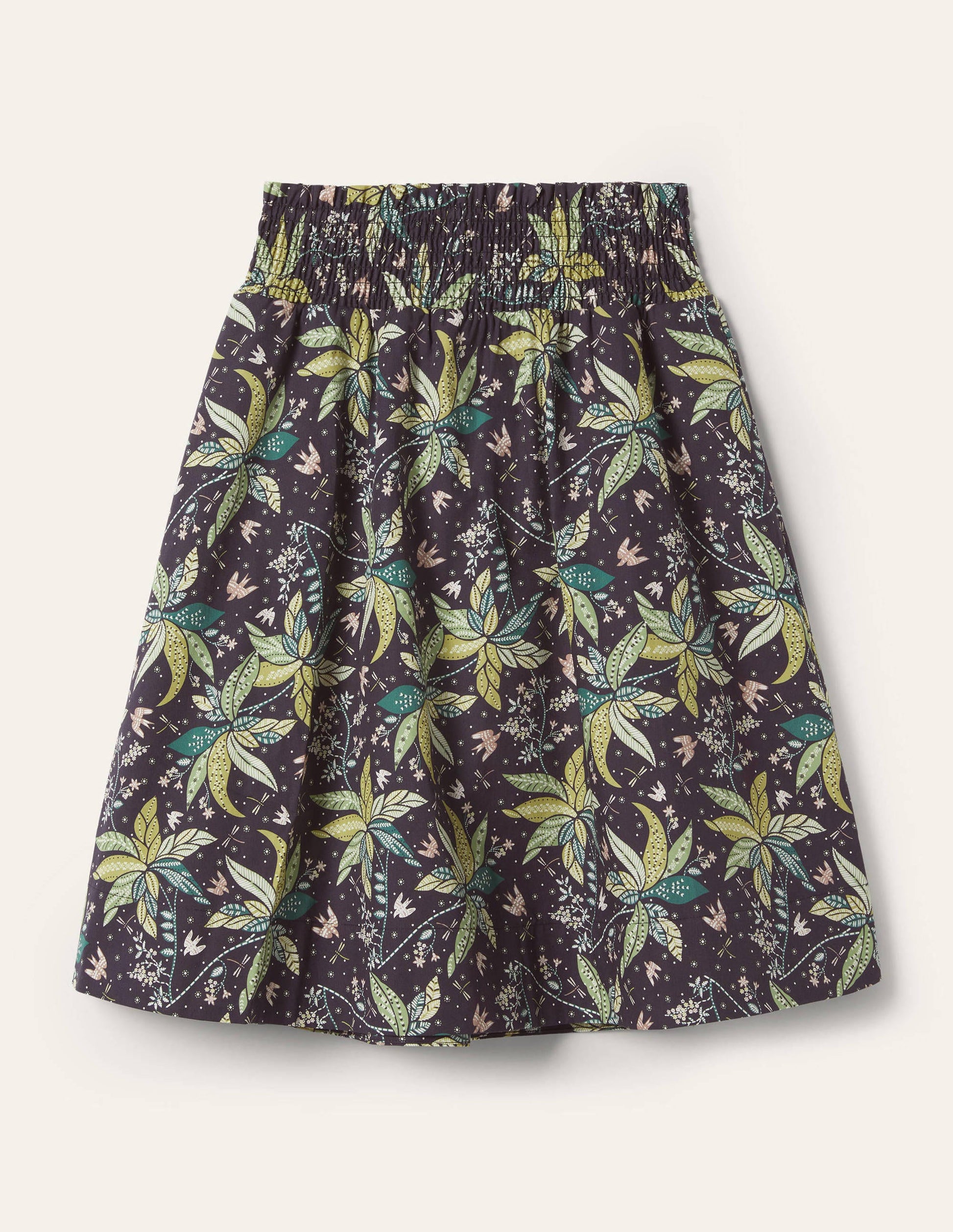 Shirred Waist Cotton Skirt-Black, Oriental Cascade-6