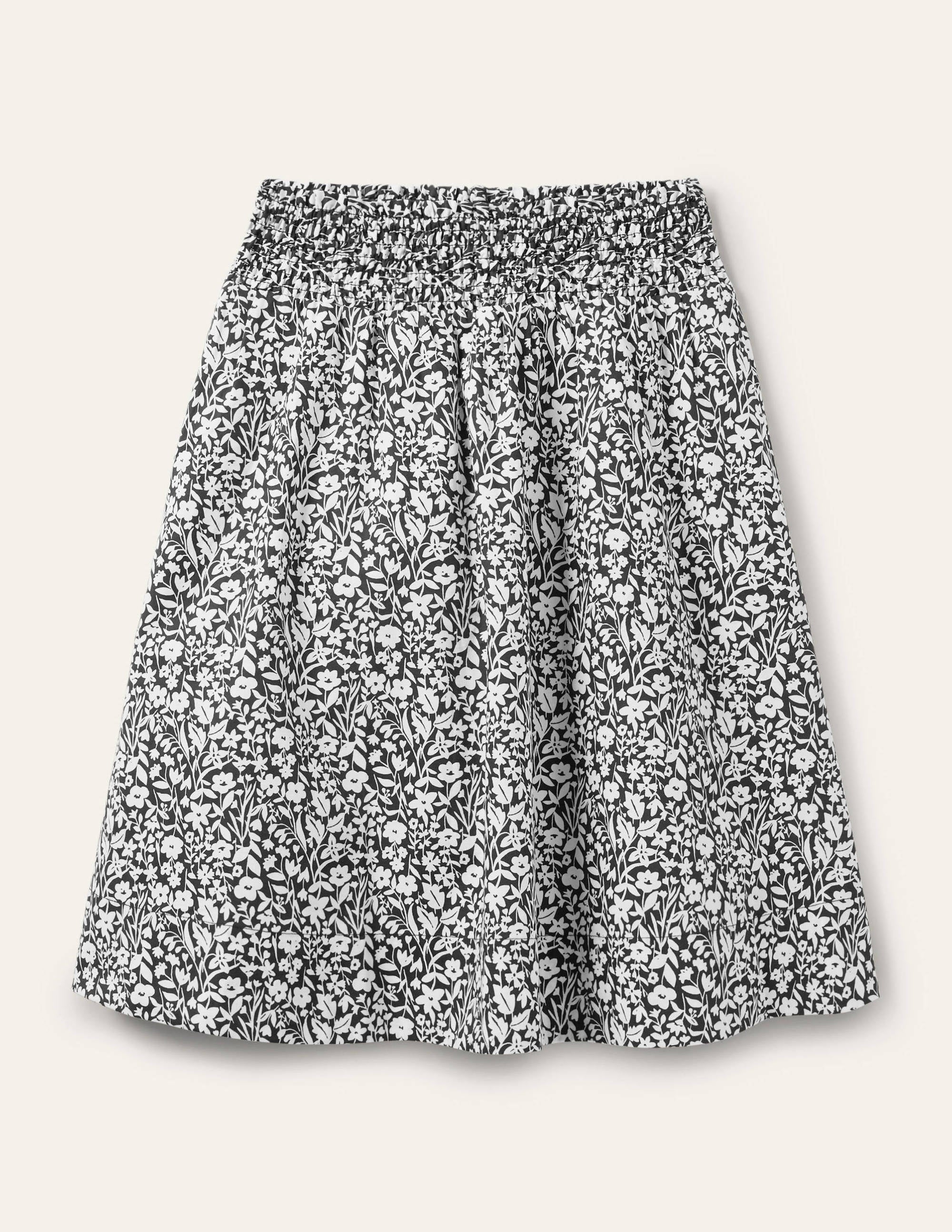 Shirred Waist Cotton Skirt-Black, Wildflower Sprig - Image 5
