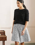 Shirred Waist Cotton Skirt-Black, Wildflower Sprig