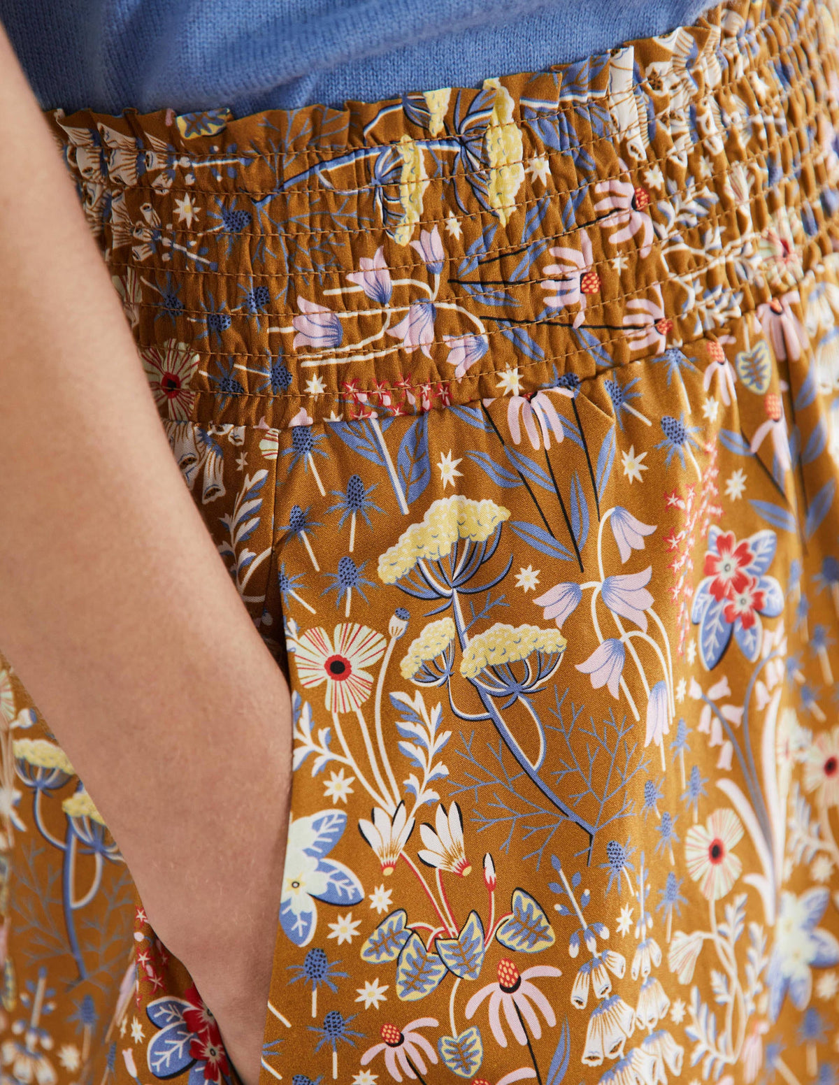 Shirred Waist Cotton Skirt-Frankincense, Wildflower Bloom - Image 2