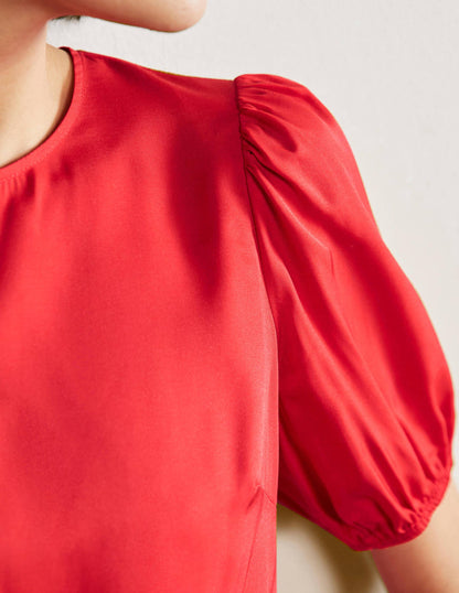 Adriana Puff Sleeve Top-Fire Red-2