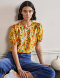 Adriana Puff Sleeve Top-Honeycomb, Ditsy Bloom