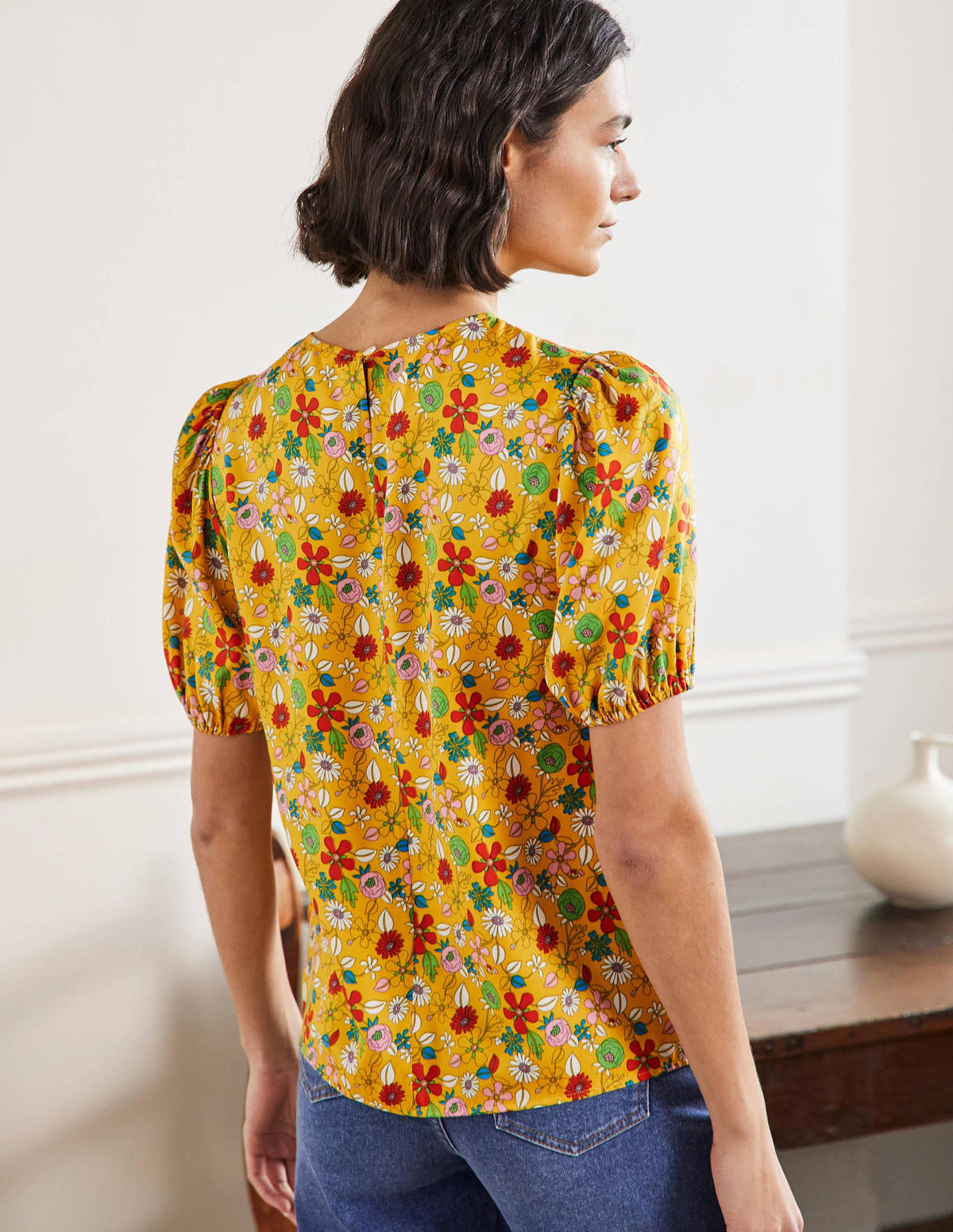 Adriana Puff Sleeve Top-Honeycomb, Ditsy Bloom - Image 3