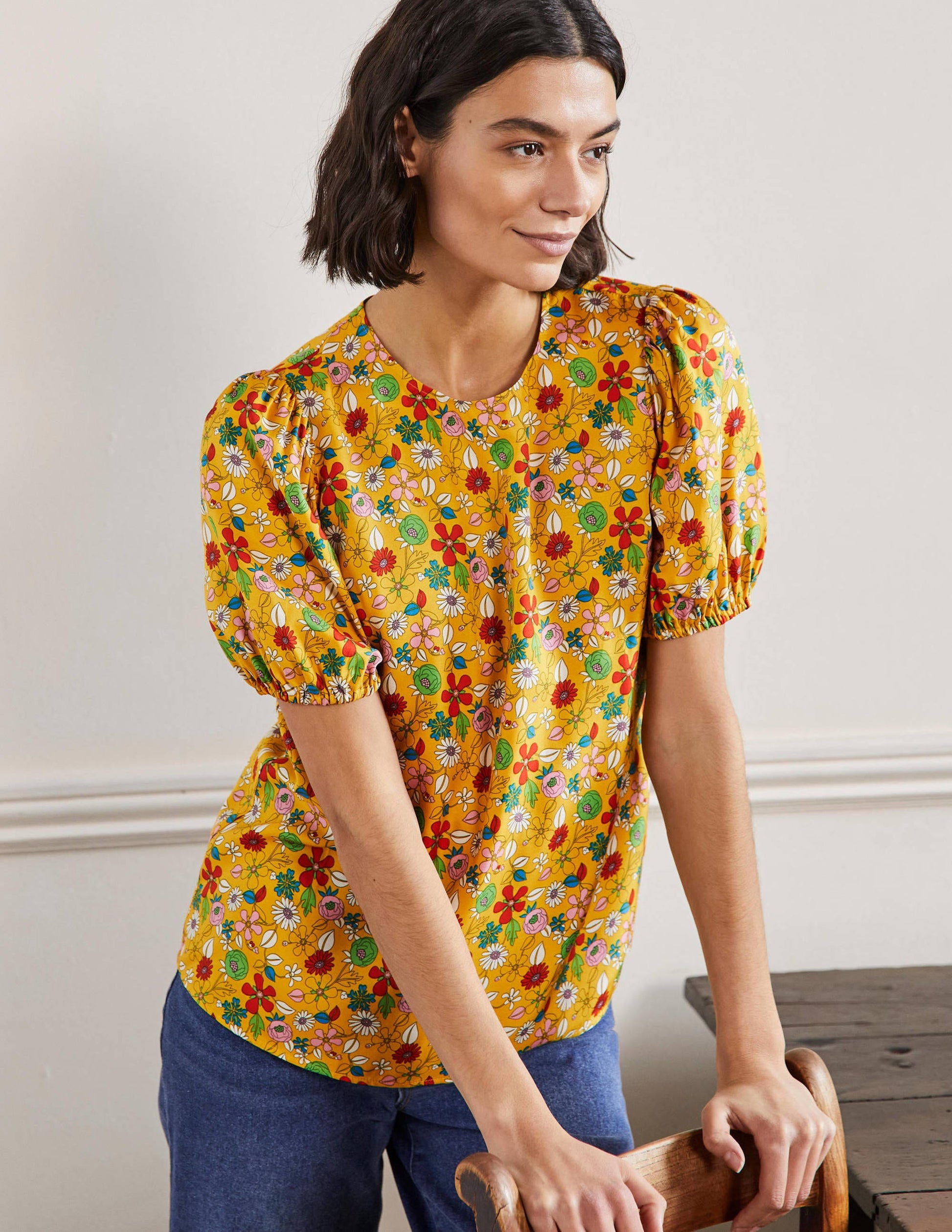 Adriana Puff Sleeve Top-Honeycomb, Ditsy Bloom-4