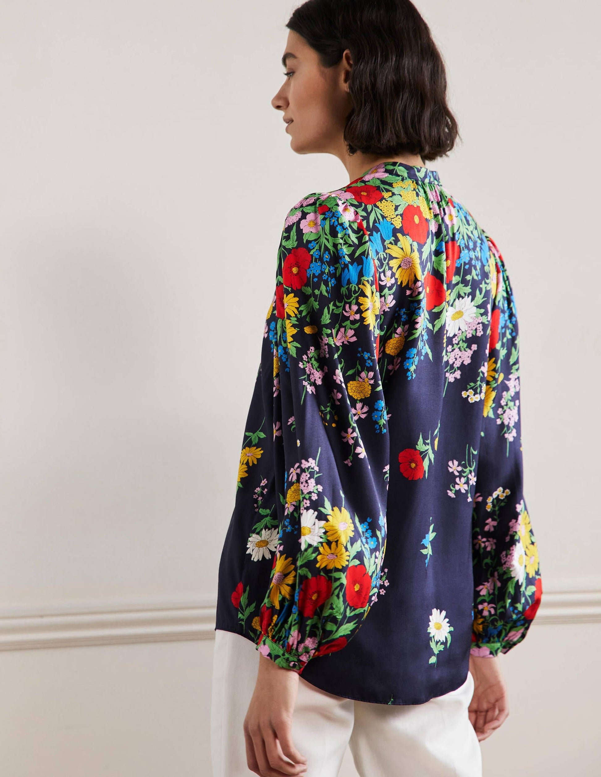 Blouson Sleeve Blouse-Navy, Botanical Terrace-3