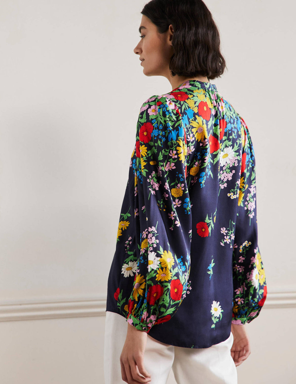 Blouson Sleeve Blouse-Navy, Botanical Terrace - Image 3
