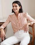 Ruffle Front Jersey Top-Milkshake, Garden Geo