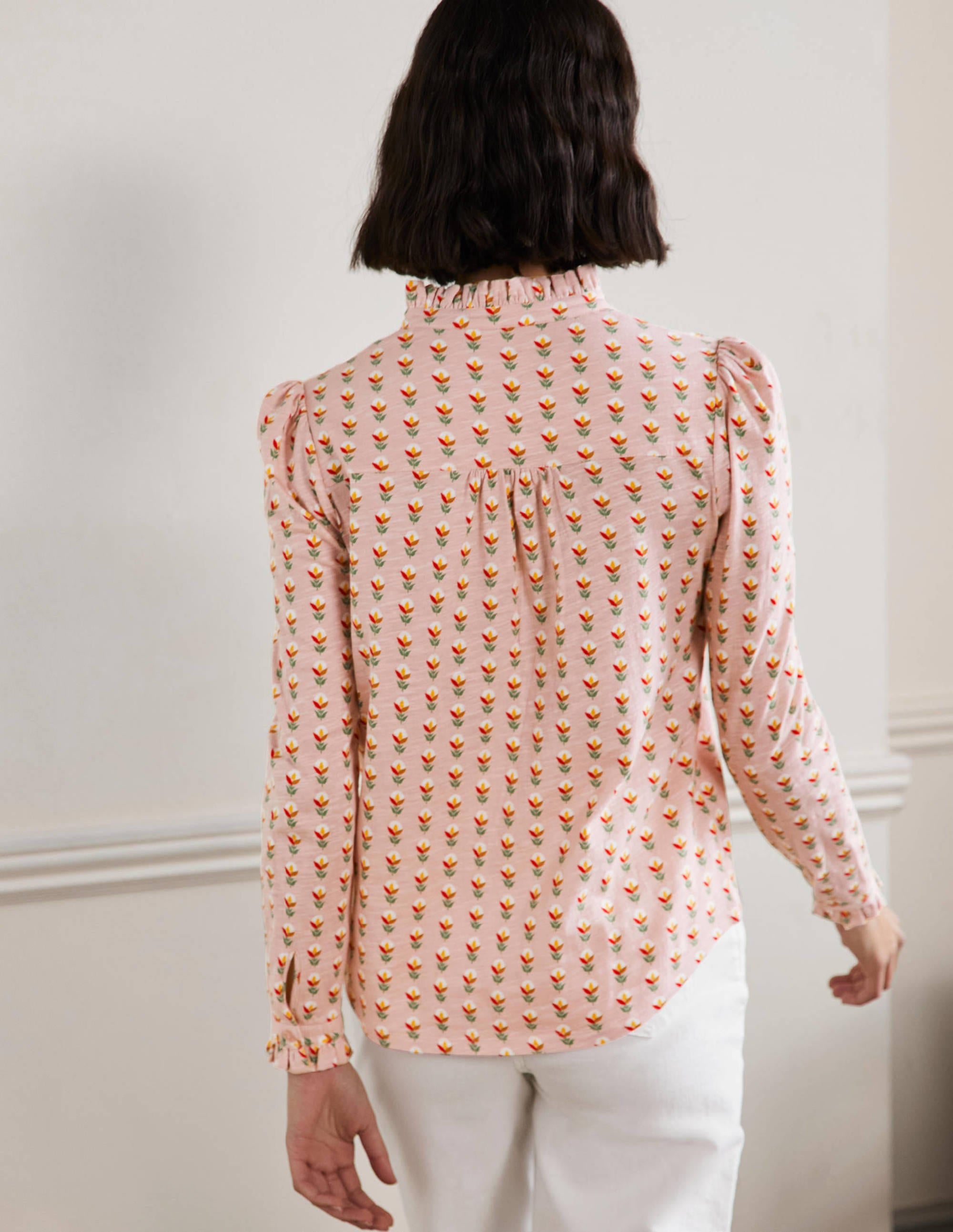 Ruffle Front Jersey Top-Milkshake, Garden Geo - Image 3