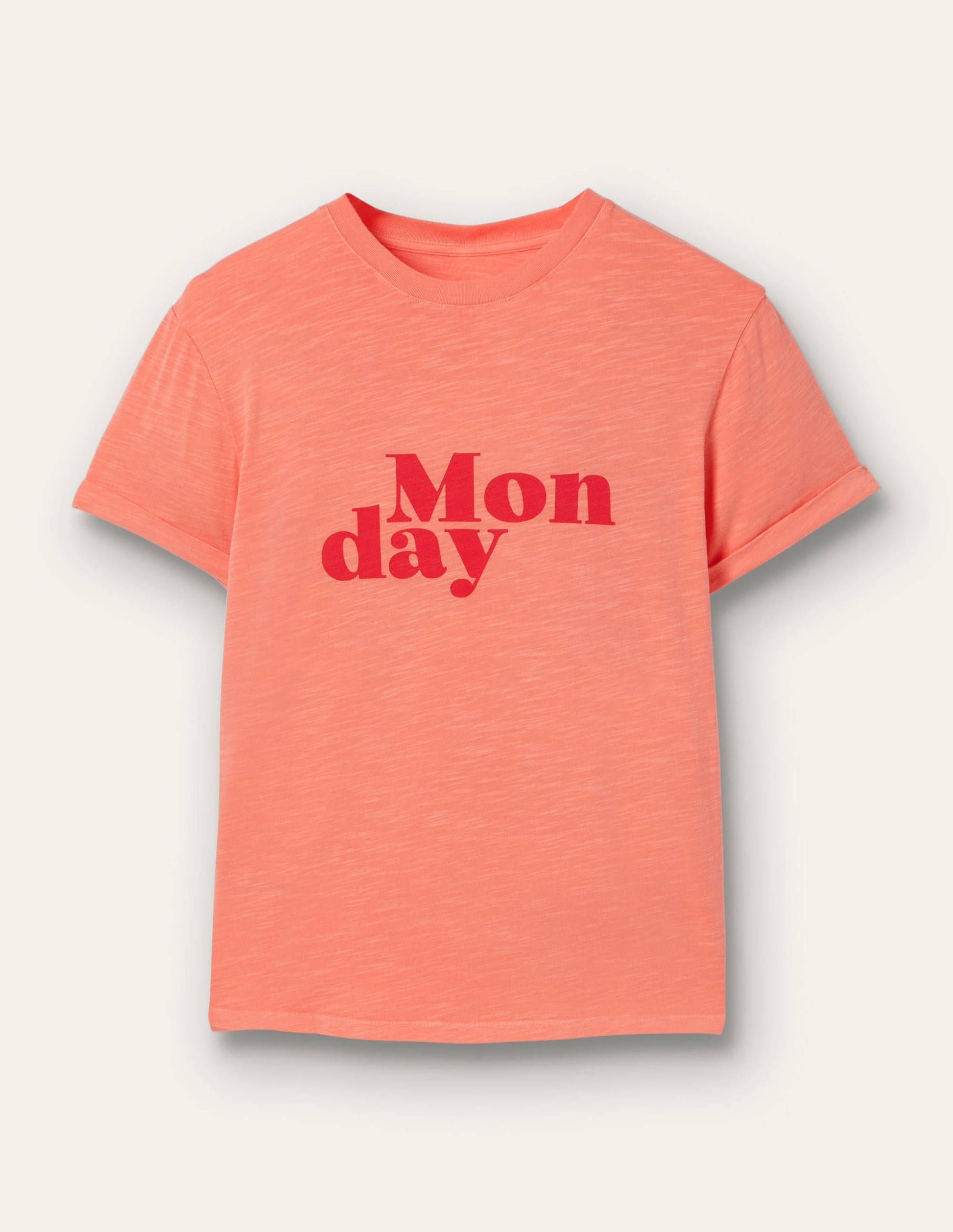 Turn Up Cuff Cotton T-shirt-Burnt Coral, Monday-5