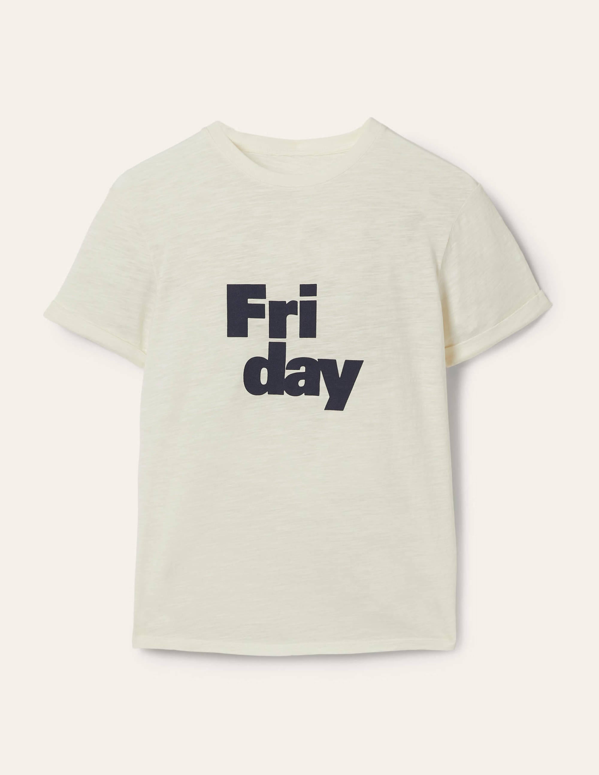 Turn Up Cuff Cotton T-shirt-Ivory, Friday - Image 5