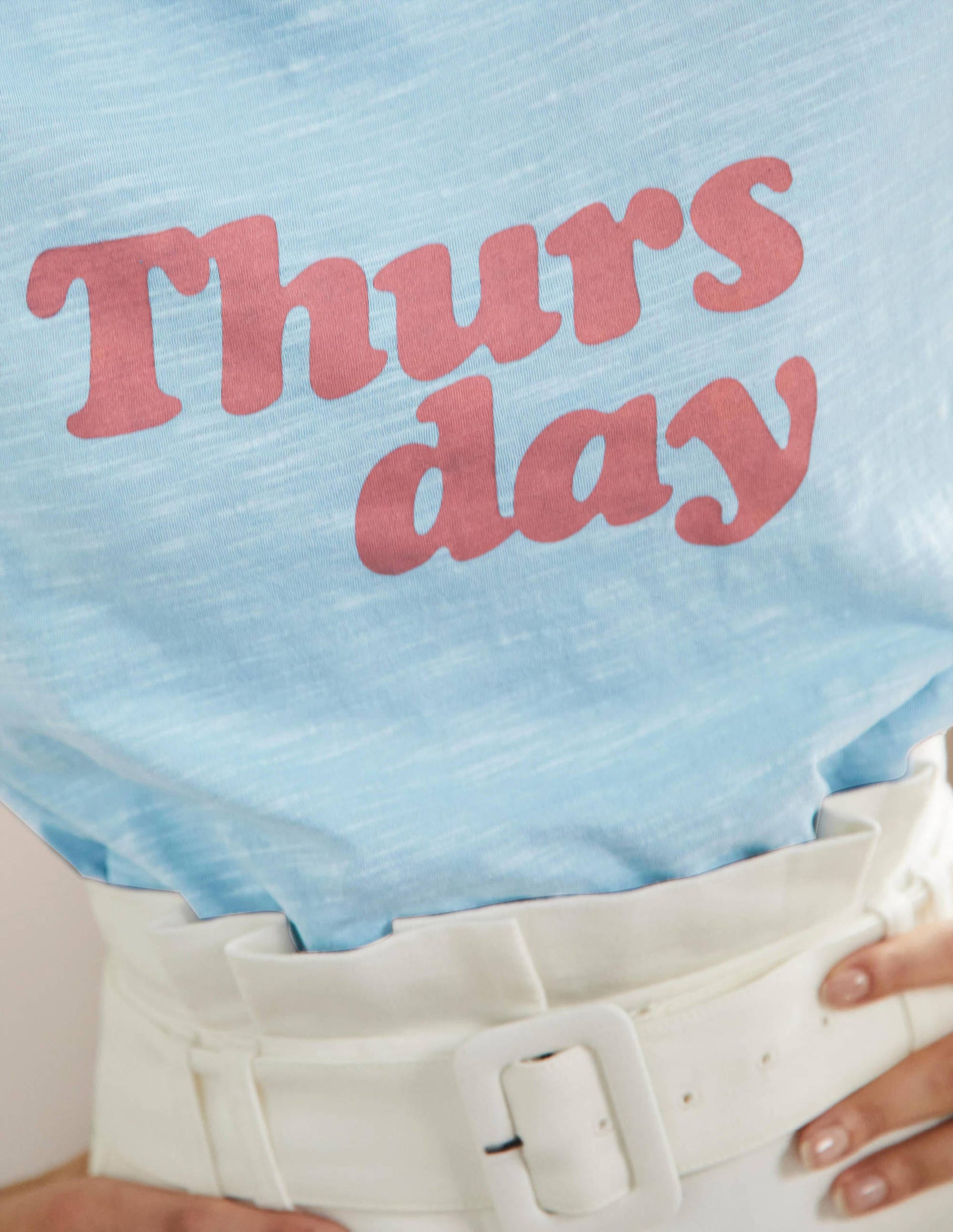 Turn Up Cuff Cotton T-shirt-Dusty Blue, Thursday-2