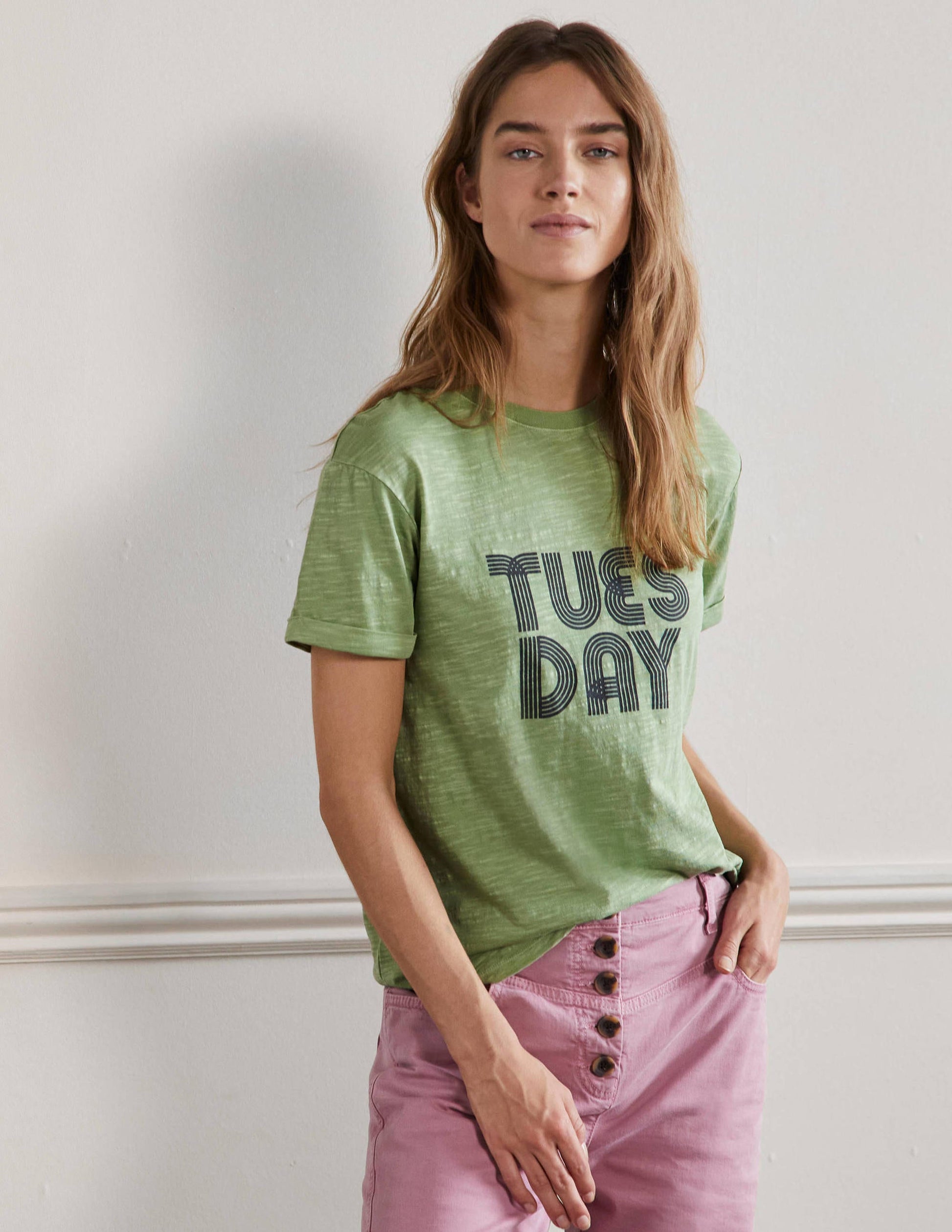 Turn Up Cuff Cotton T-shirt-Basil, Tuesday-4