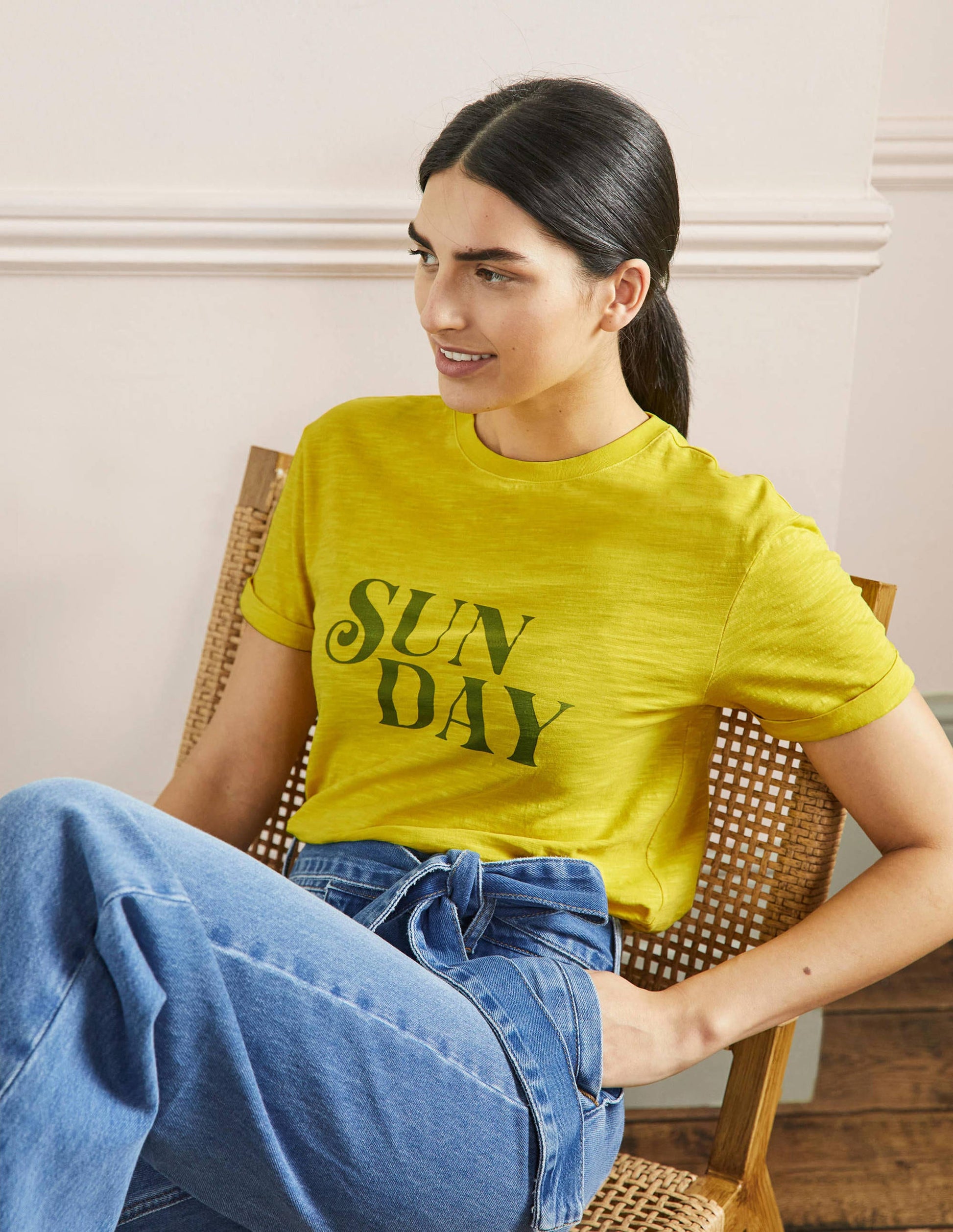 Turn Up Cuff Cotton T-shirt-Lemon Fizz, Sunday-1