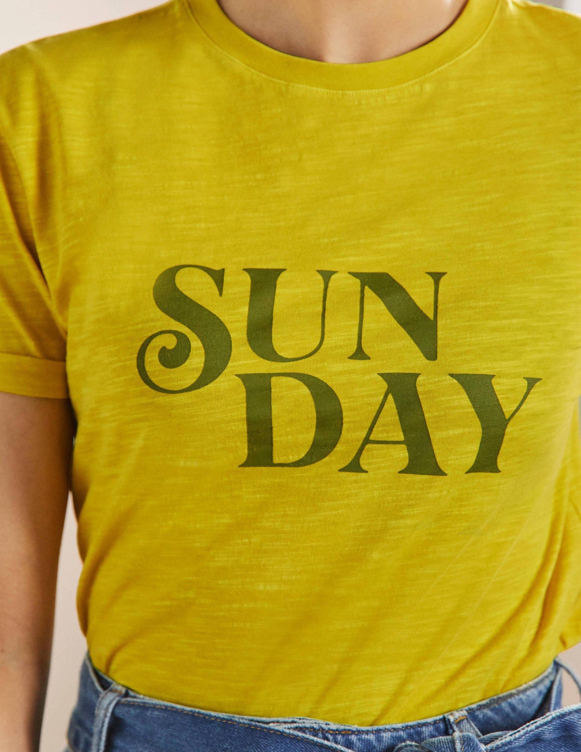 Turn Up Cuff Cotton T-shirt-Lemon Fizz, Sunday-2