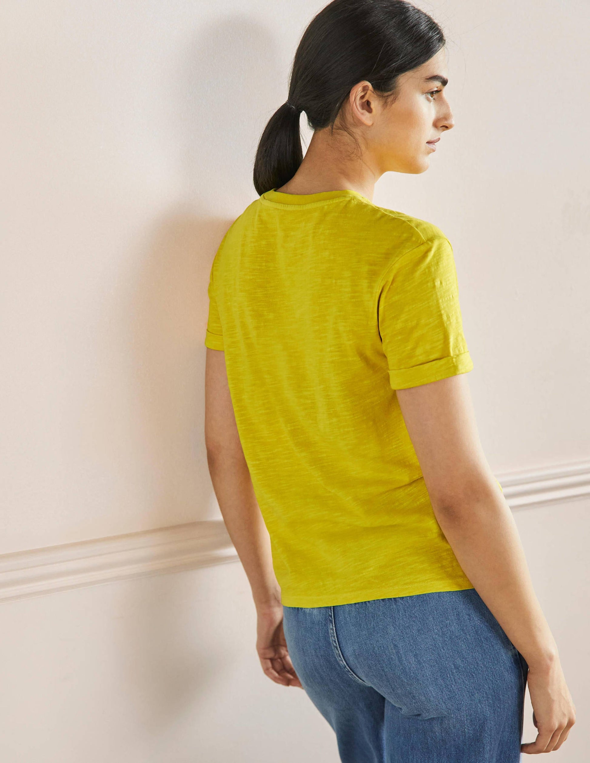 Turn Up Cuff Cotton T-shirt-Lemon Fizz, Sunday-3