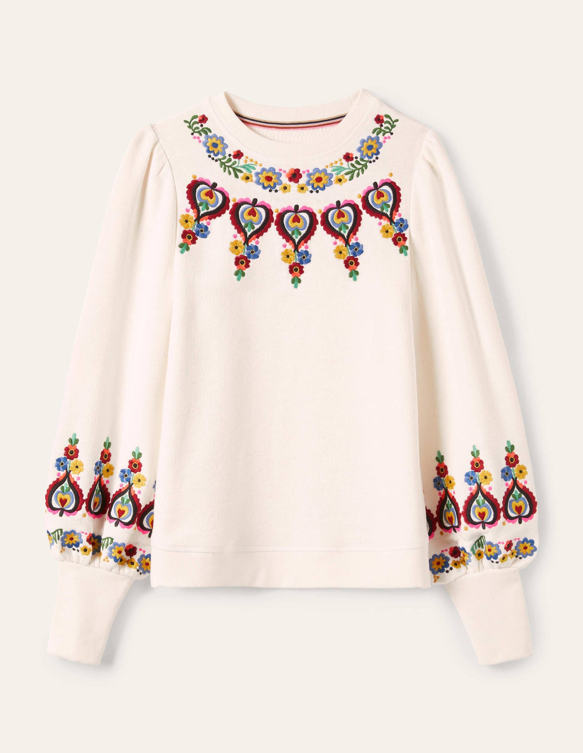 Embroidered Blouson Sweatshirt-Ivory Embroidery-6