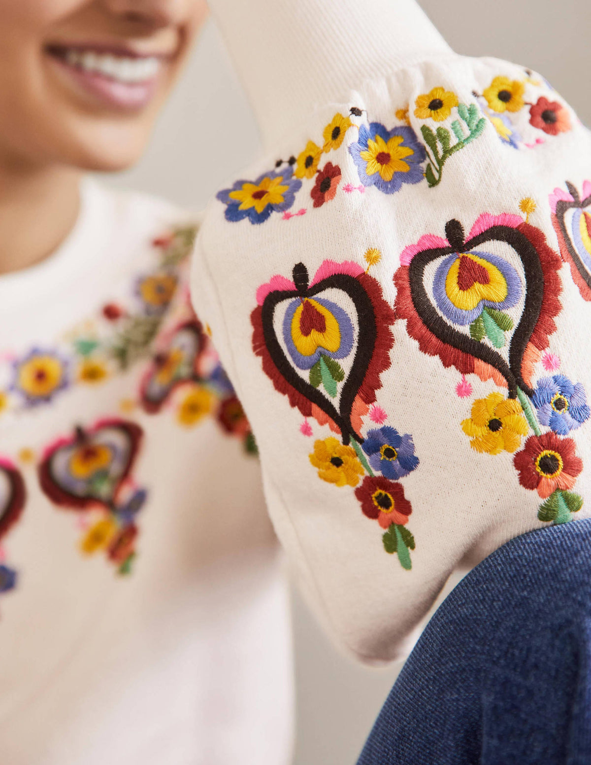 Embroidered Blouson Sweatshirt-Ivory Embroidery-2