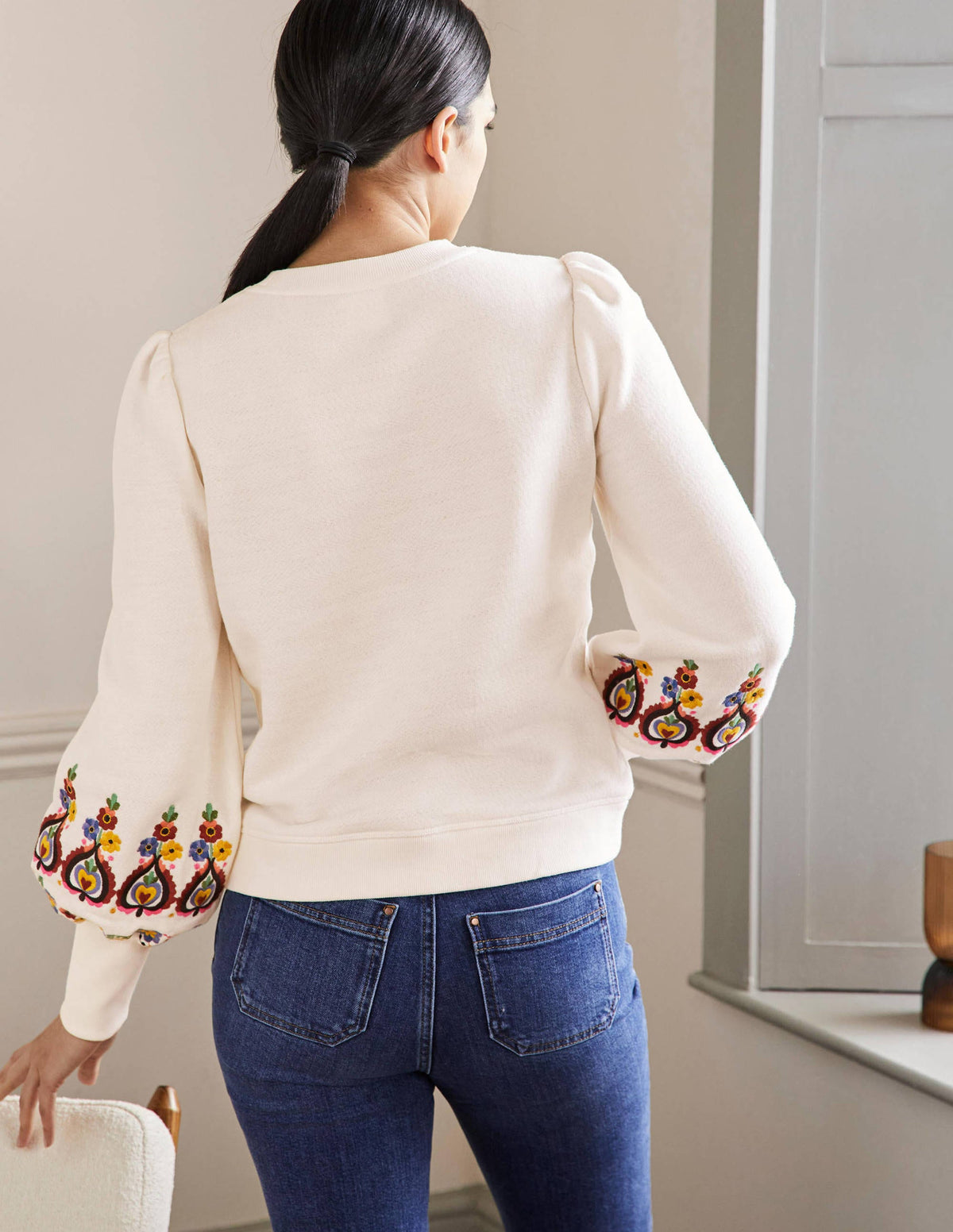 Embroidered Blouson Sweatshirt-Ivory Embroidery-3
