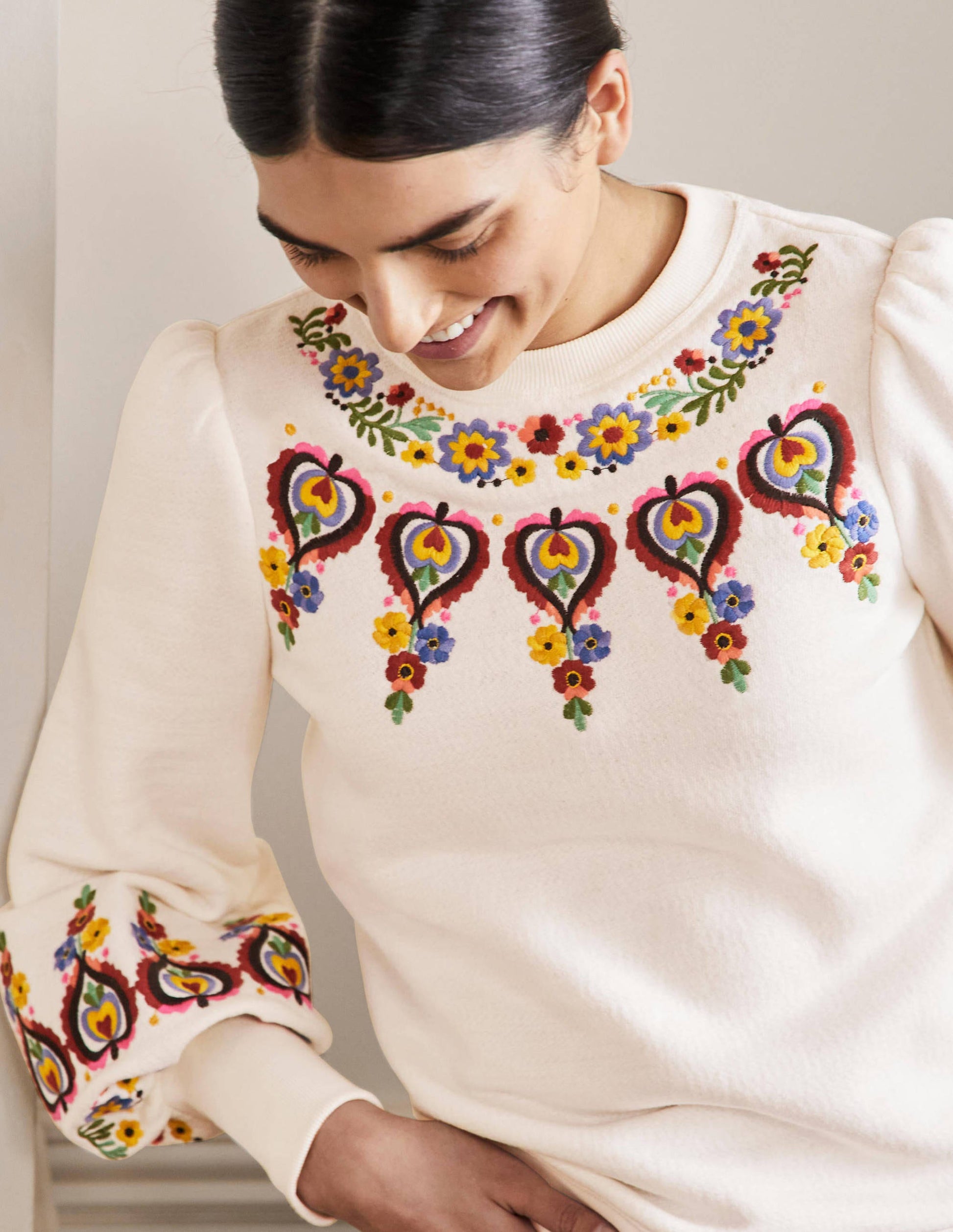 Embroidered Blouson Sweatshirt-Ivory Embroidery-4