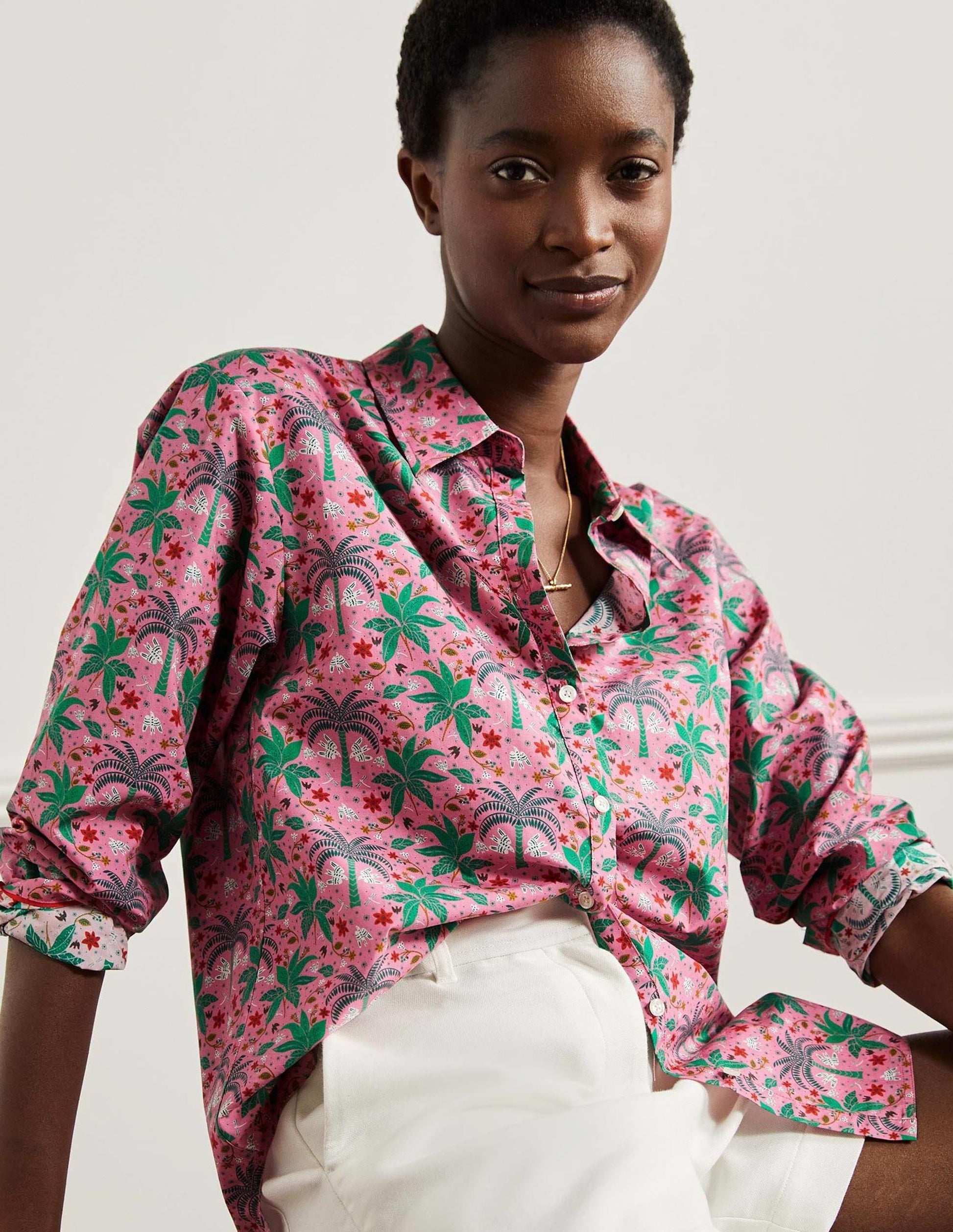 Relaxed Cotton Shirt-Posy Pink, Oriental Palm-8