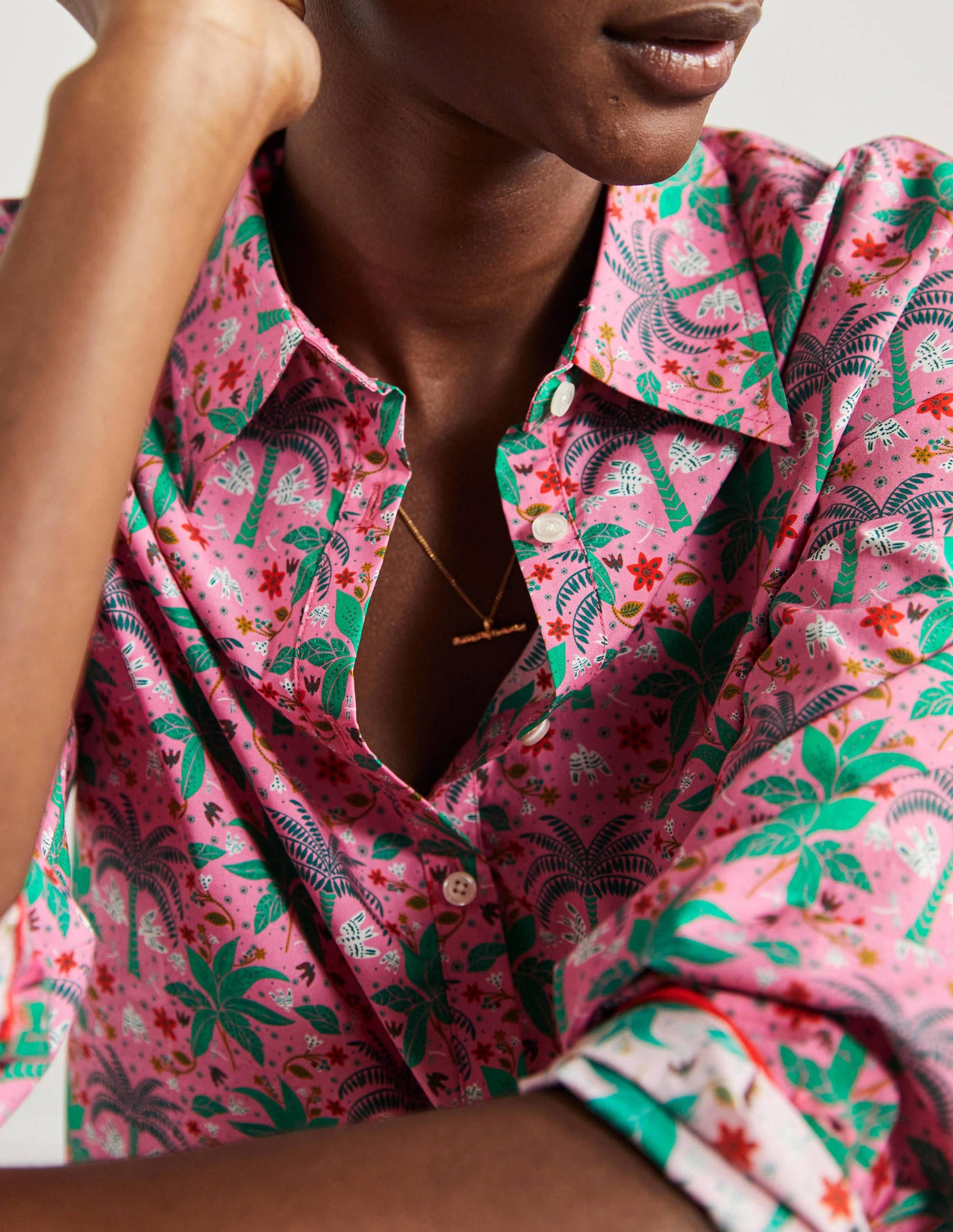 Relaxed Cotton Shirt-Posy Pink, Oriental Palm-2
